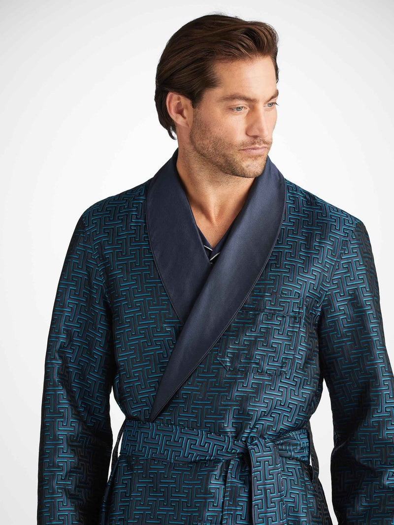 Men's Dressing Gown Verona 68 Silk Satin Navy 5