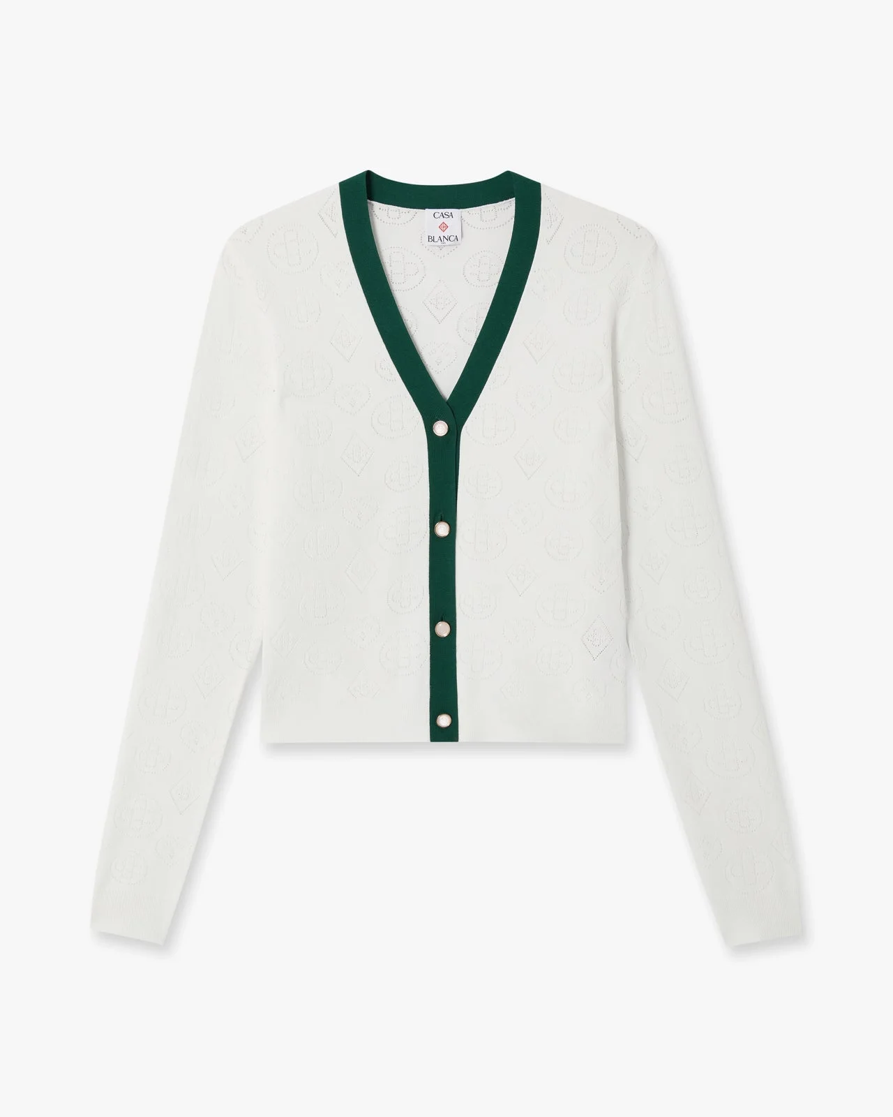 White Pointelle Monogram Cardigan - 1