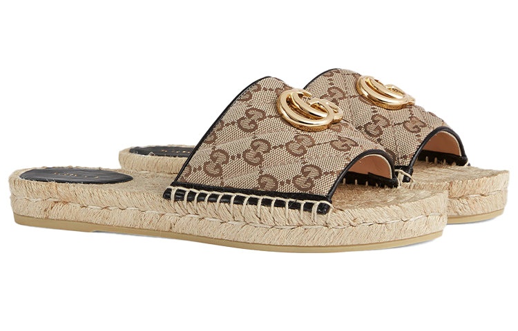 (WMNS) Gucci GG matelass canvas espadrille sandal 'Brown' 620120-KQWM0-9765 - 3