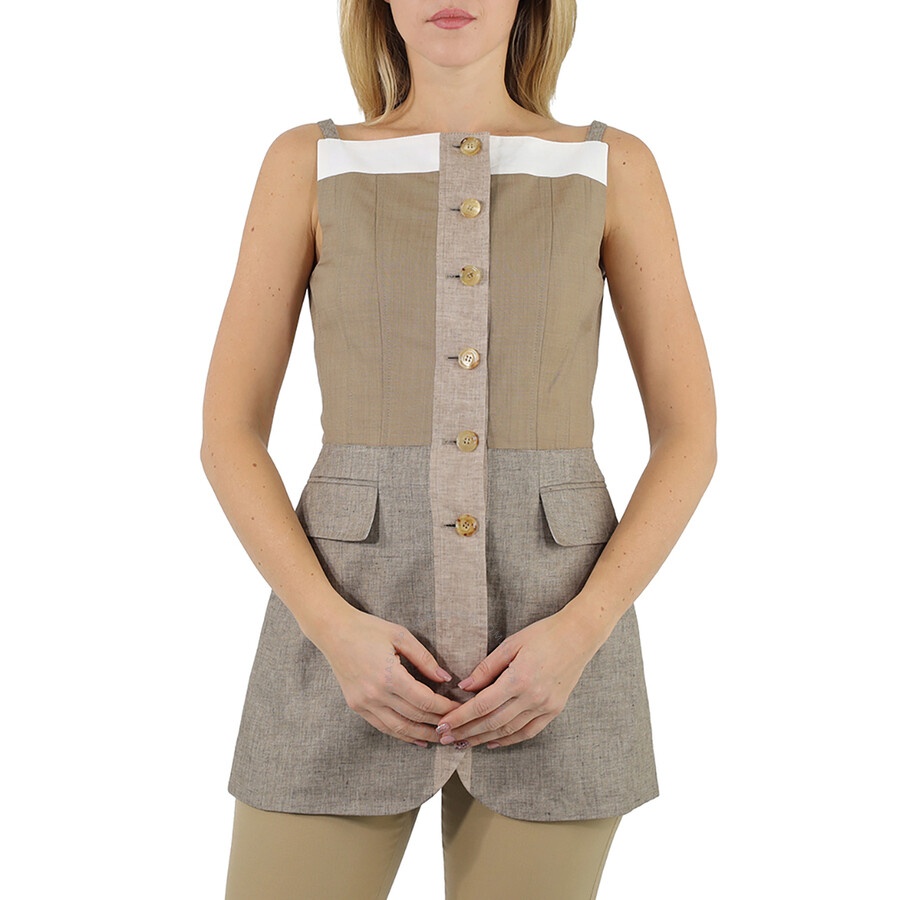 Burberry Wool Cashmere And Linen Waistcoat In Pecan Melange - 1