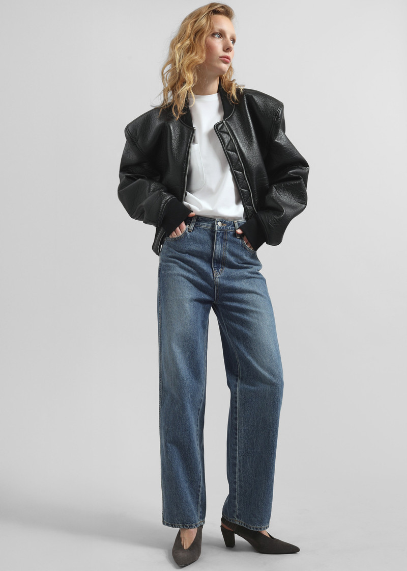 Glane Faux Leather Bomber Jacket - Black 5