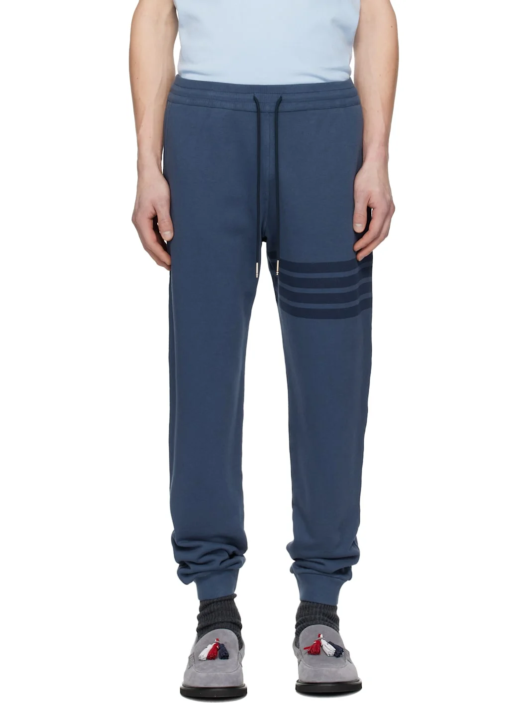 Blue Overdyed Solid Loopback 4 Bar Sweatpants - 1