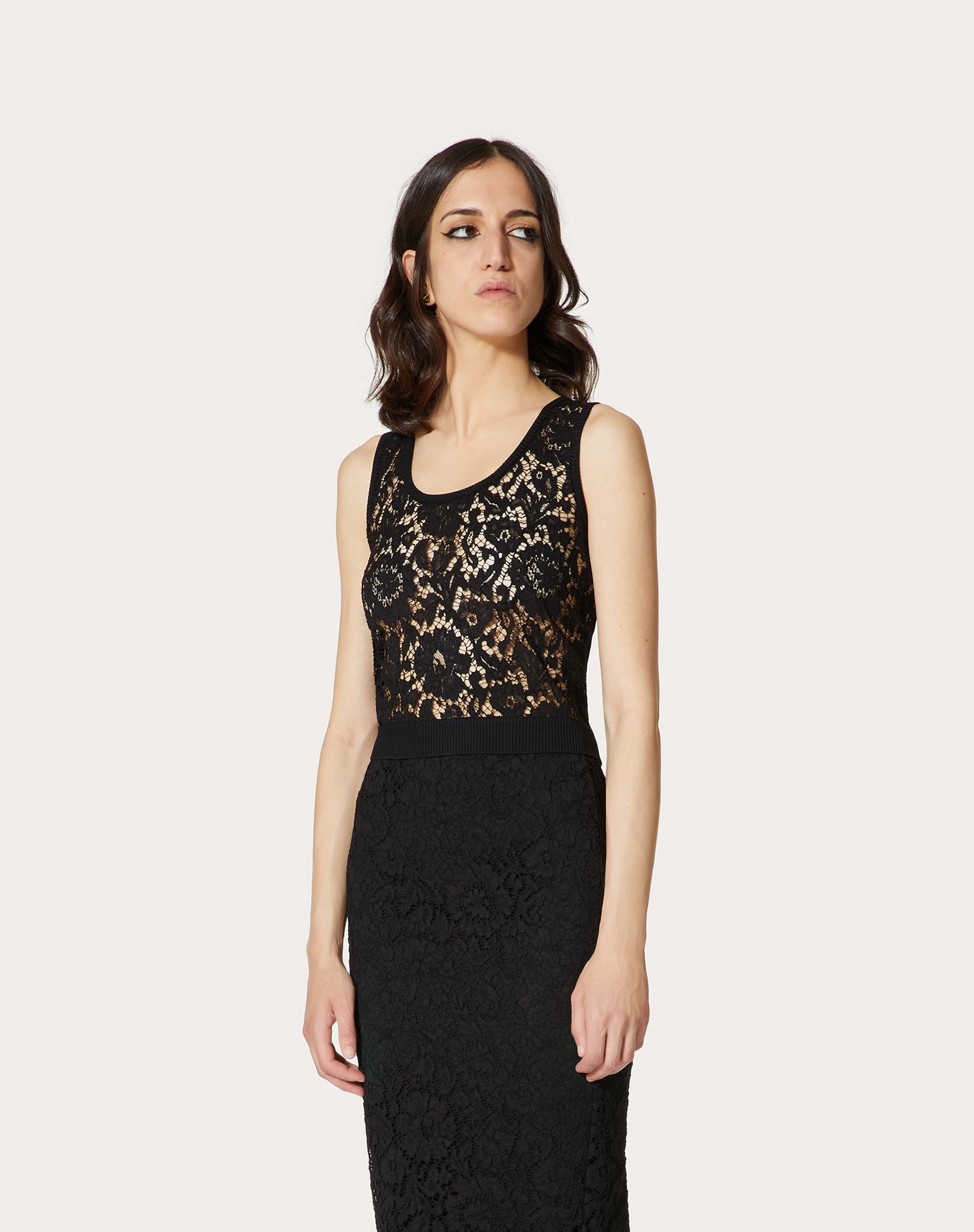 STRETCH VISCOSE AND HEAVY LACE TOP - 3