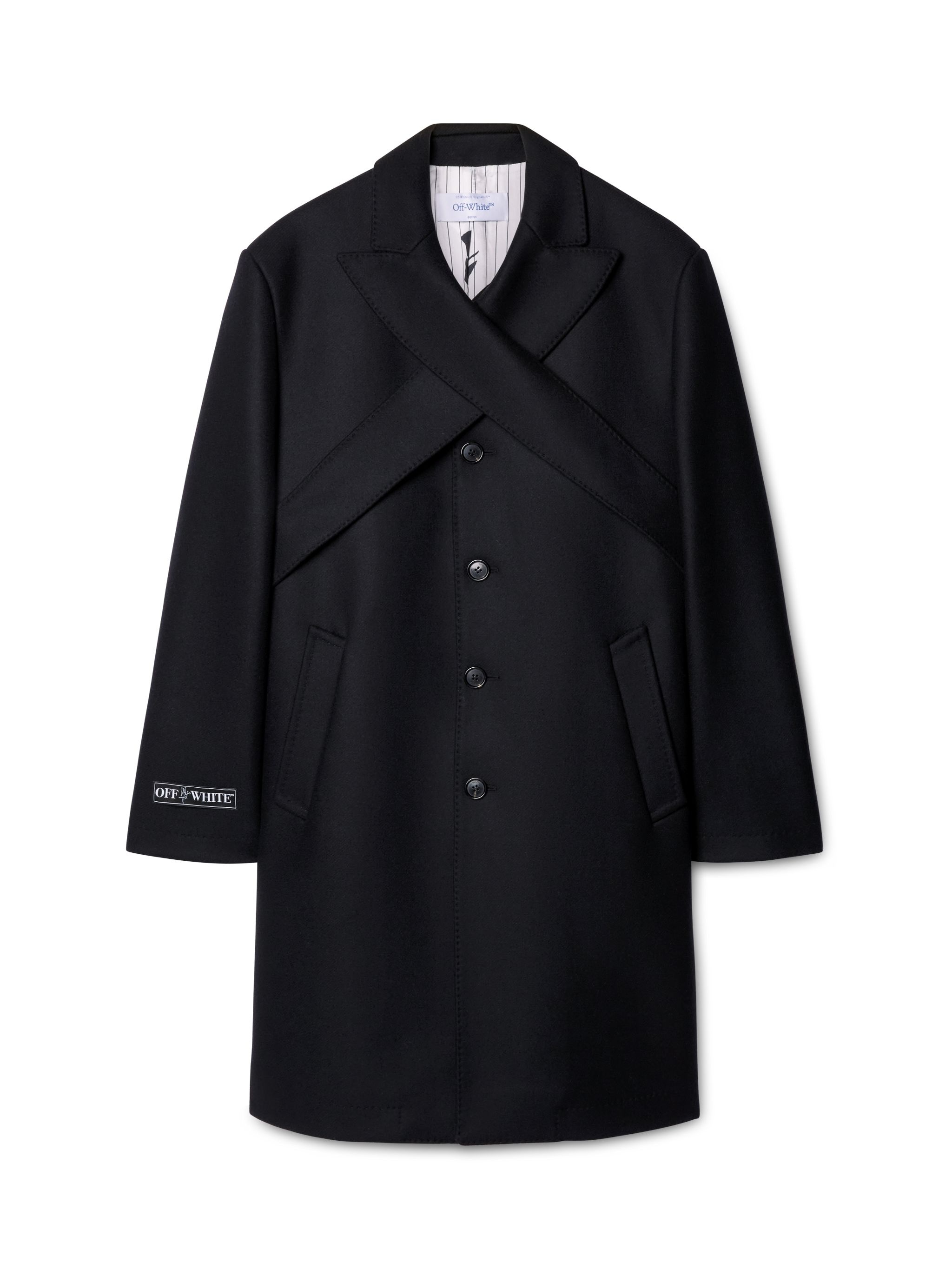 Black Sticker Collar Wool Slim Coat - 1