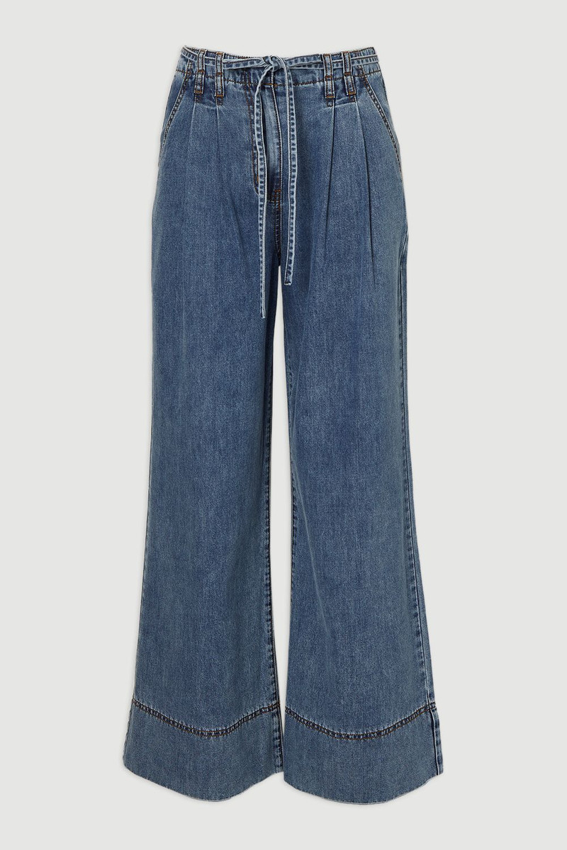 Denim Tie Waist Wide Leg Tailored Trouser 4