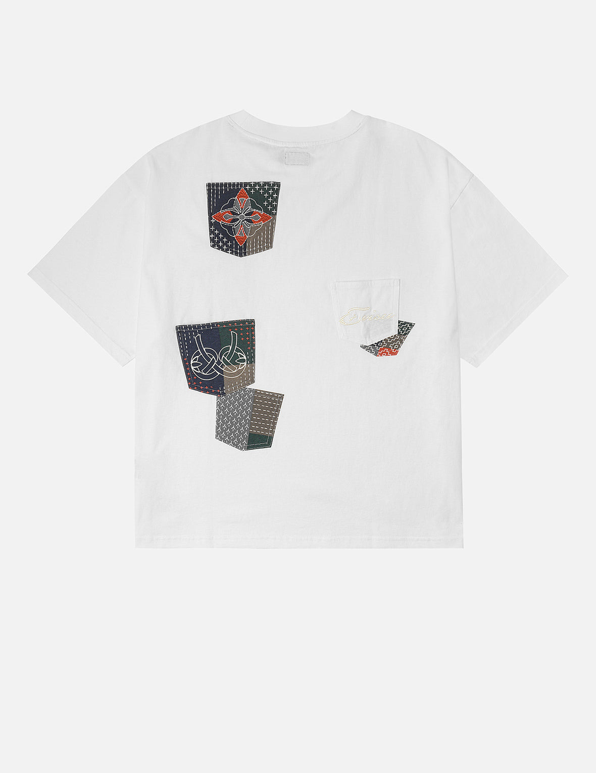 Multi-pocket Color Blocking Sashiko Loose Fit T-shirt - 3