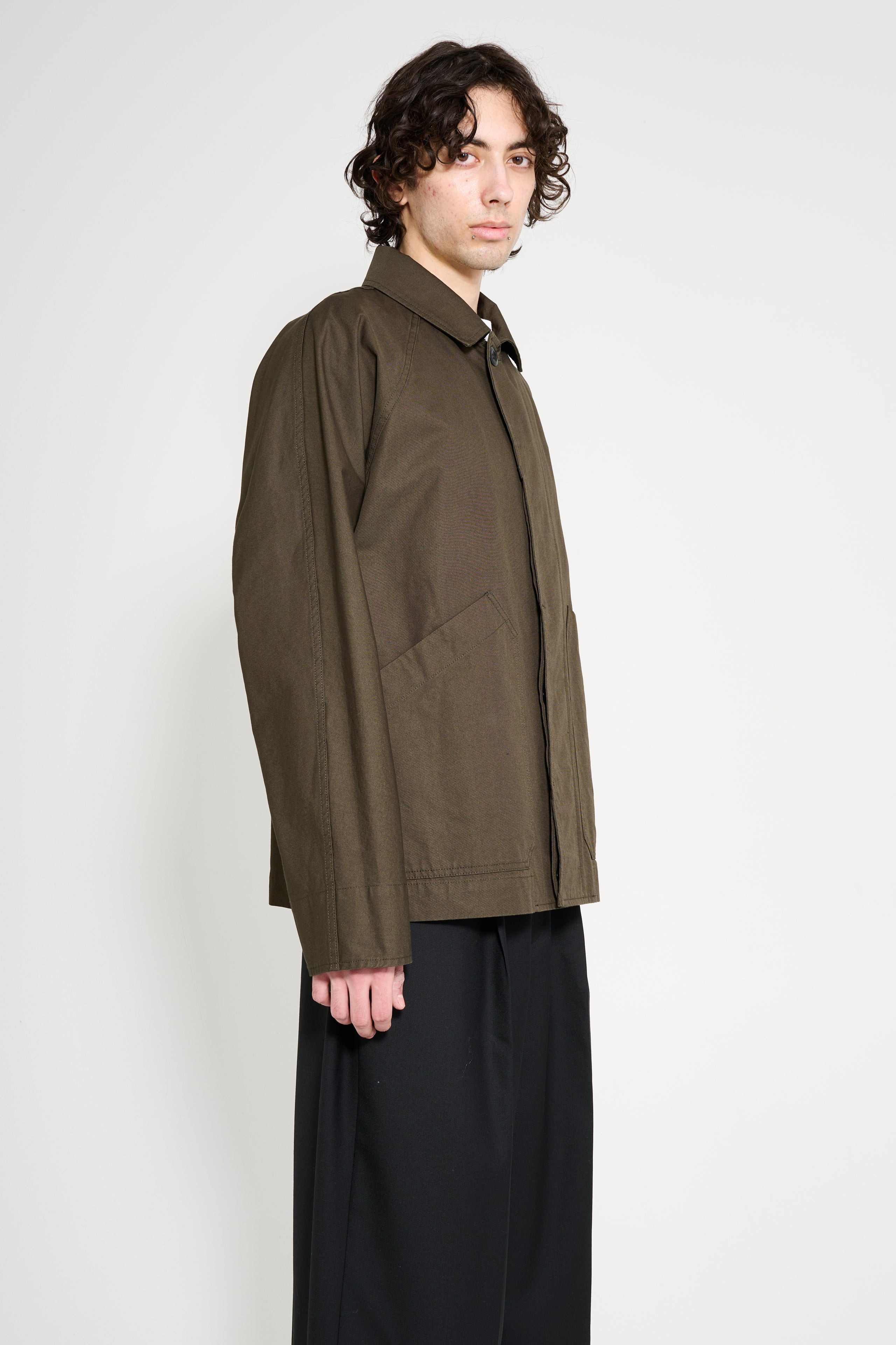 MARGARET HOWELL MHL RAGLAN JACKET COMPACT COTTON CANVAS UNIFORM GREEN - 3