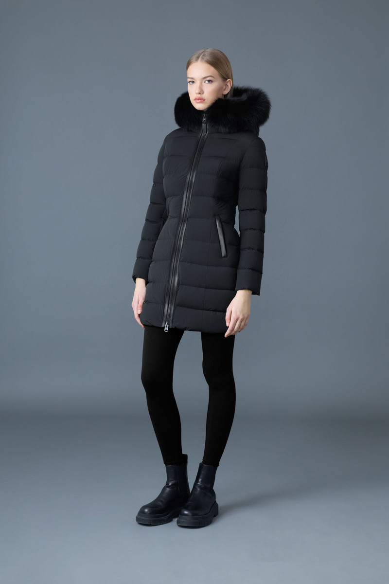 CALLA Agile-360 stretch light down coat with blue fox fur collar 3