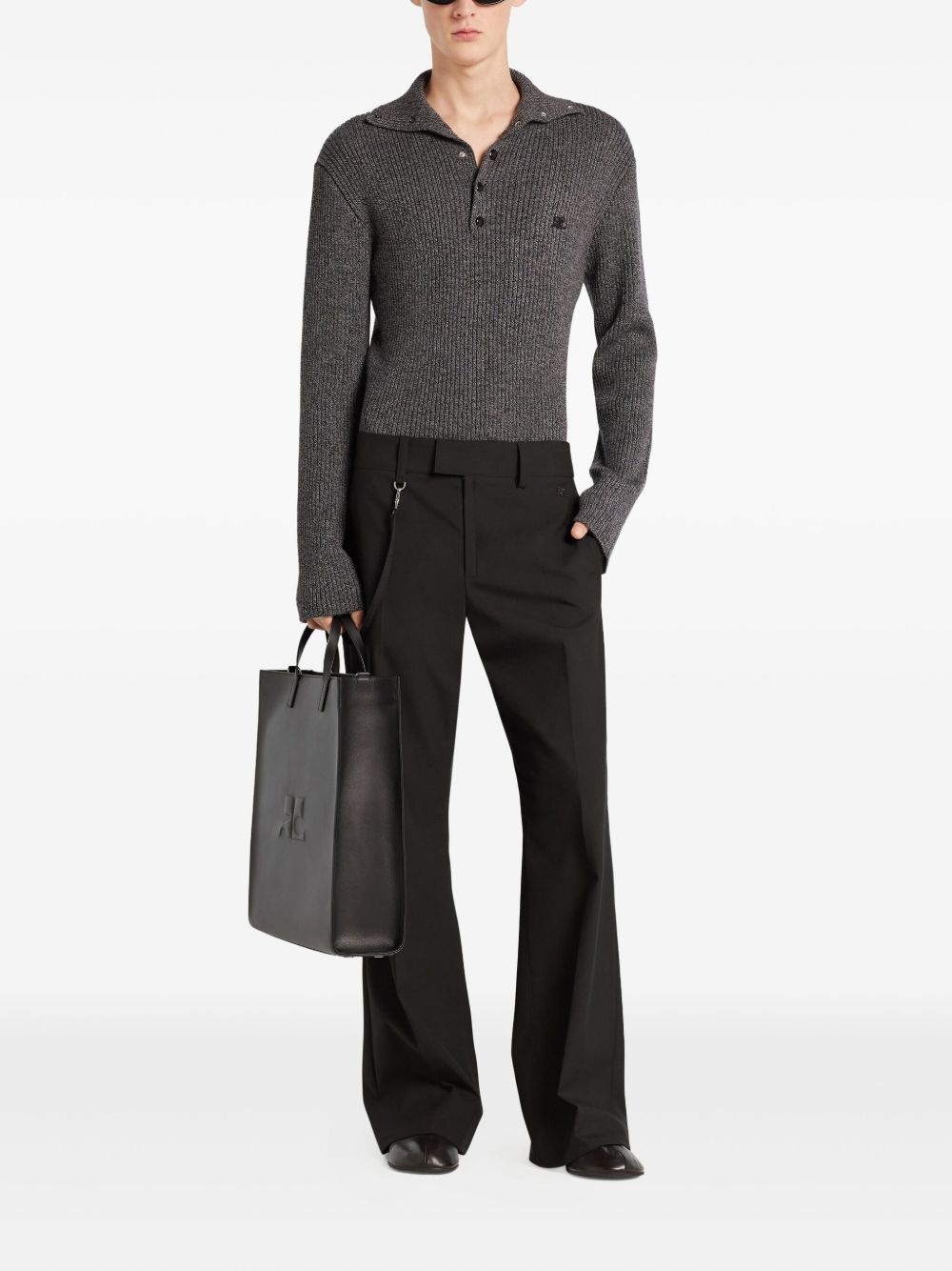 ribbed-knit polo top - 2