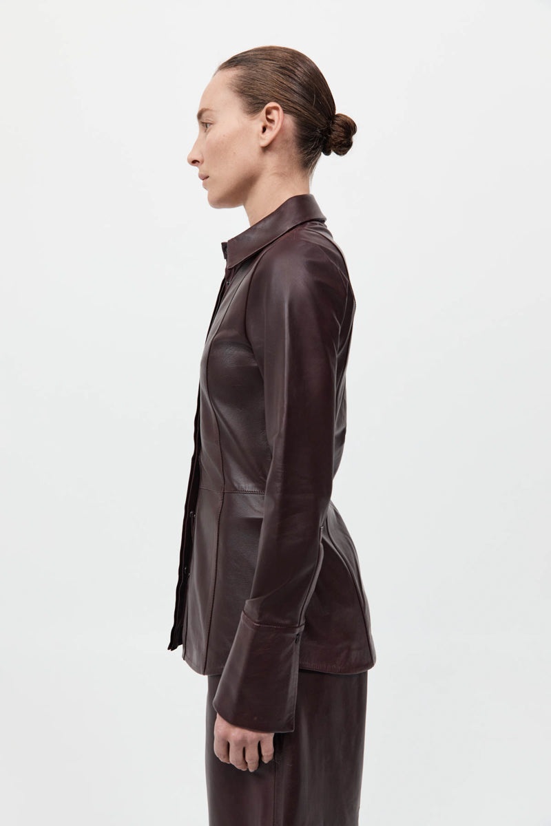 Leather Panelled Shirt - Bordeaux - 6