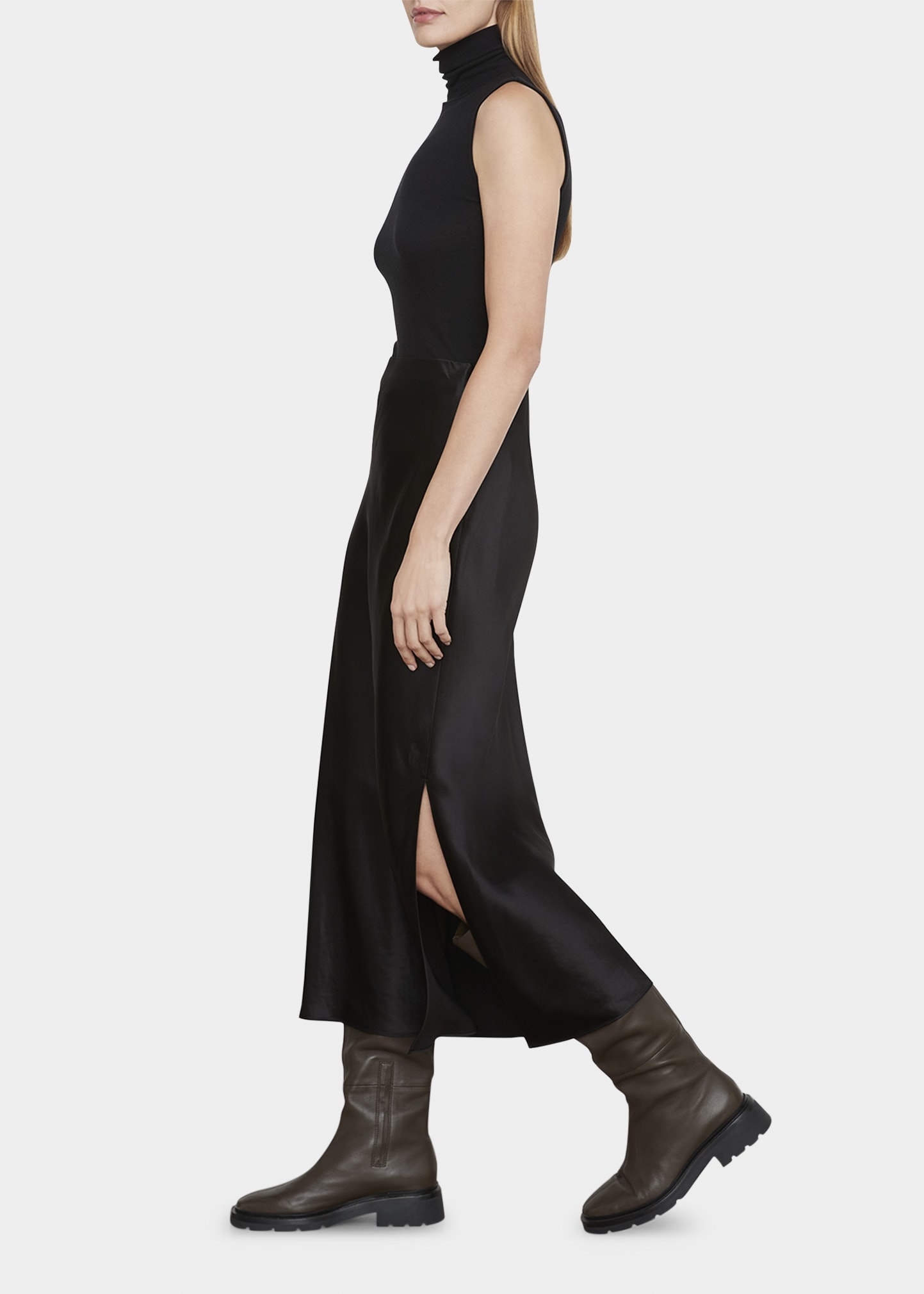 Side-Slit Satin Slip Skirt - 3