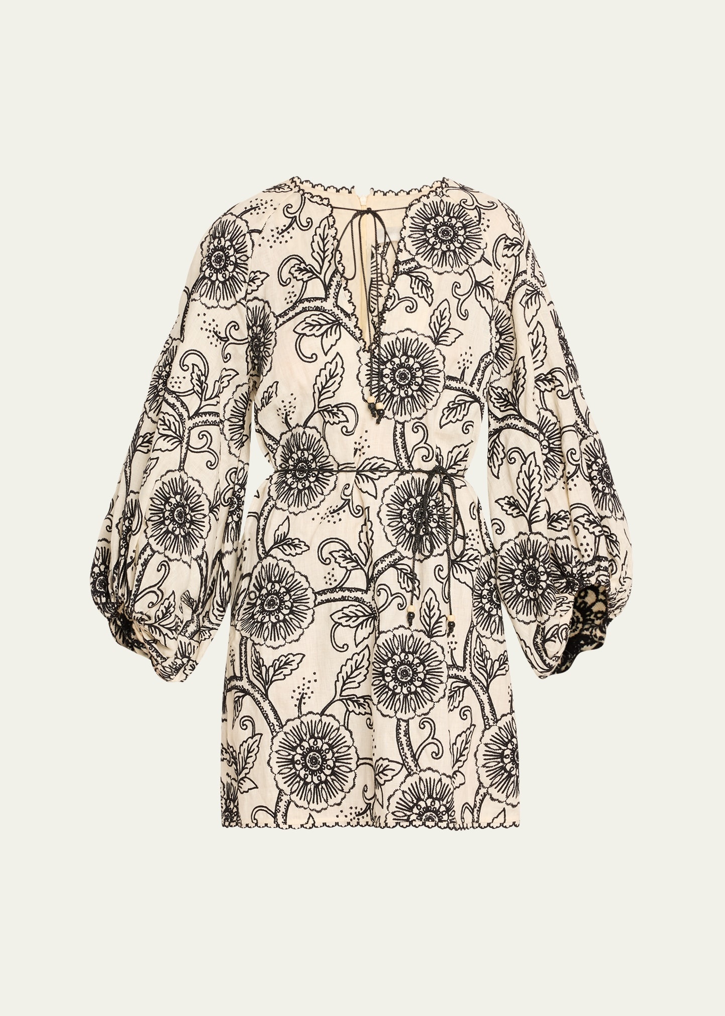 【Zimmermann】TALLOW ASYMMETRIC MINI アシンメトリー ミニ Zimmermann - Tallow Black & Ivory Embroidered Mini Dress