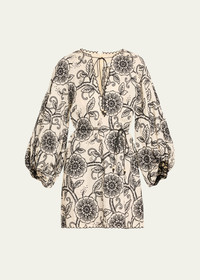 【Zimmermann】Tallow belted embroidered linen mini dress ZIMMERMANN Tallow belted embroidered linen mini dress | NET