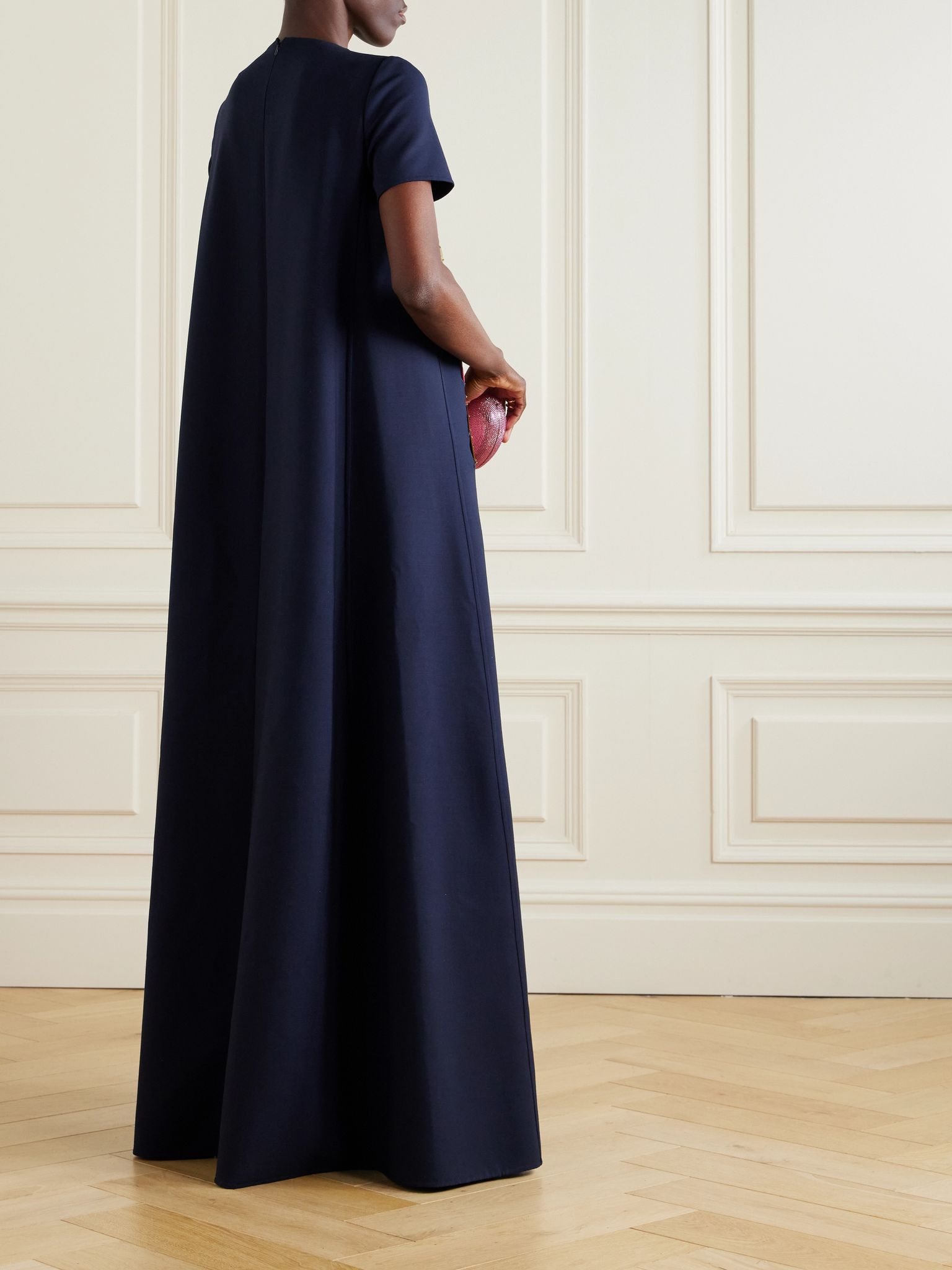 Appliquéd wool-blend gown Navy - 3