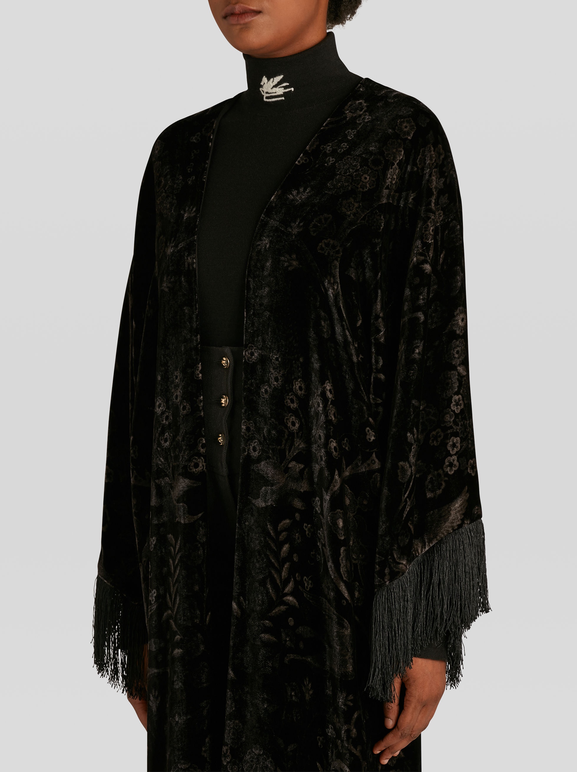 FRINGED VELVET PONCHO - 2