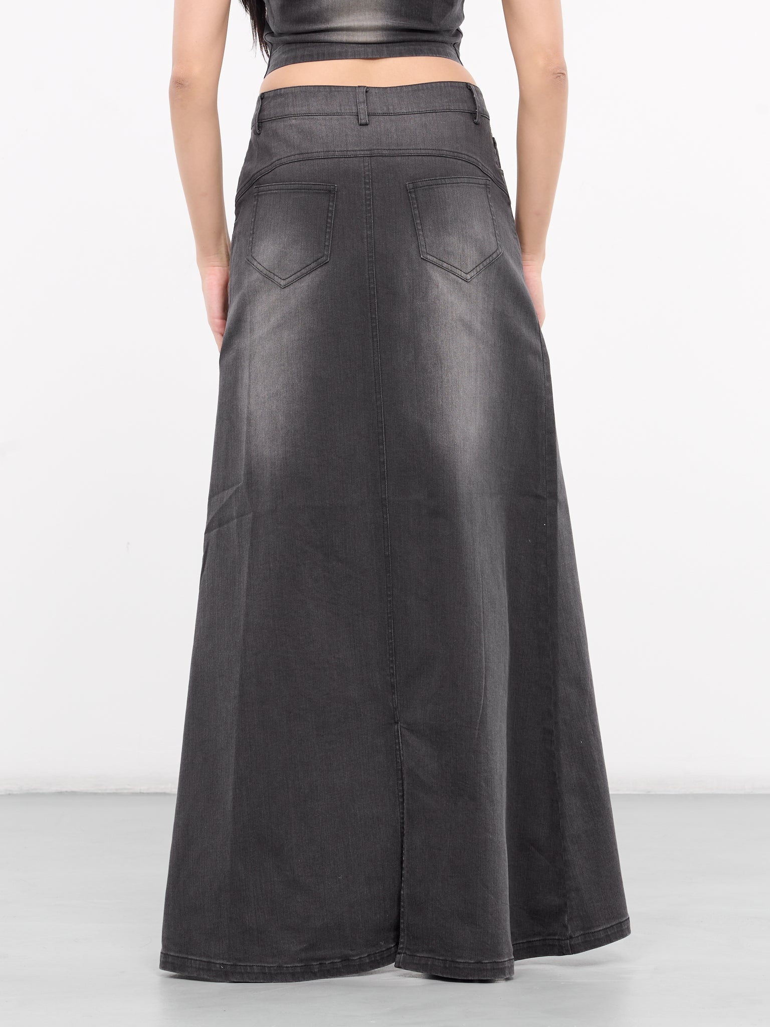 Denim Washed Long Skirt - 3