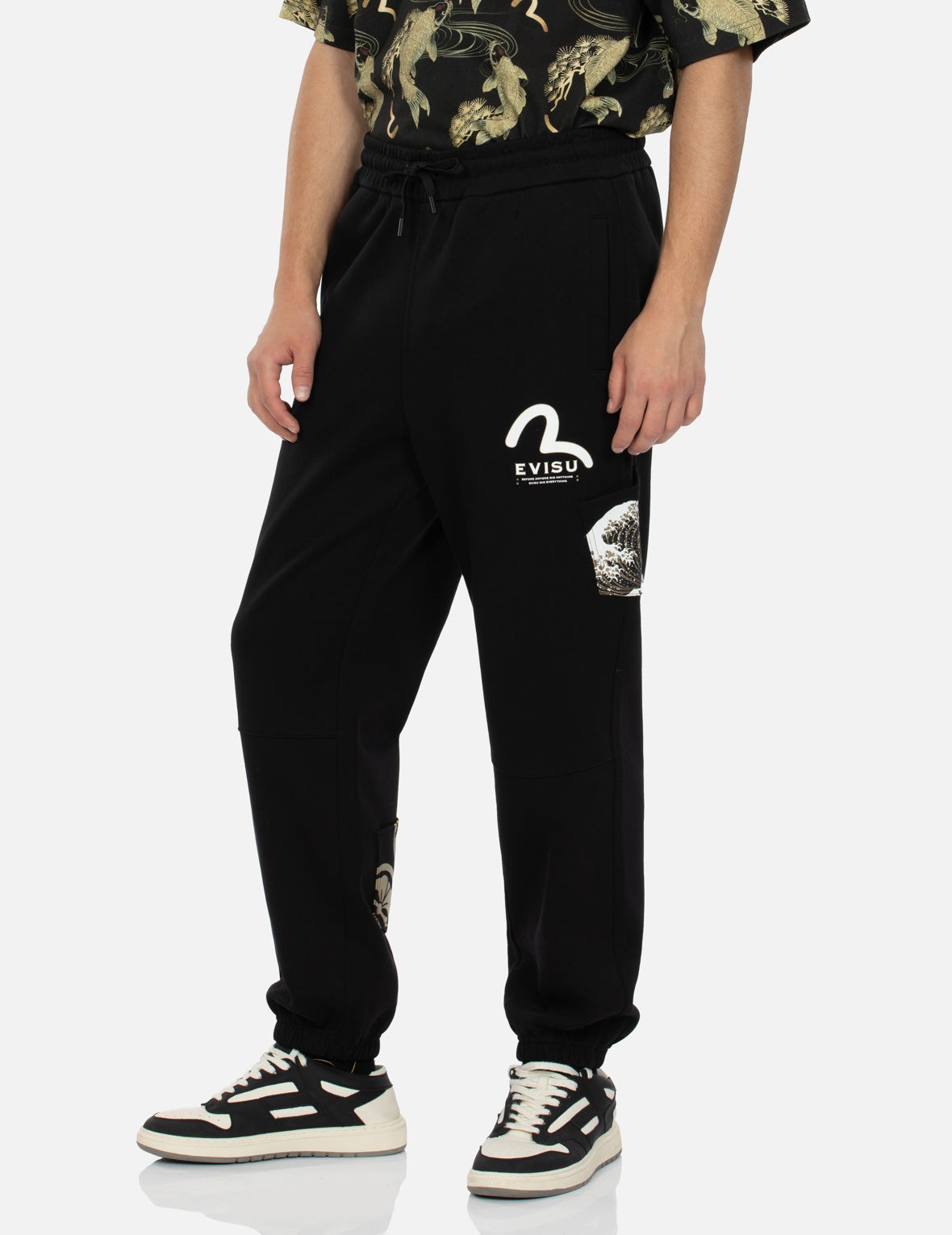 Multi Pocket and Logo Print Loose Fit Sweatpants - 4