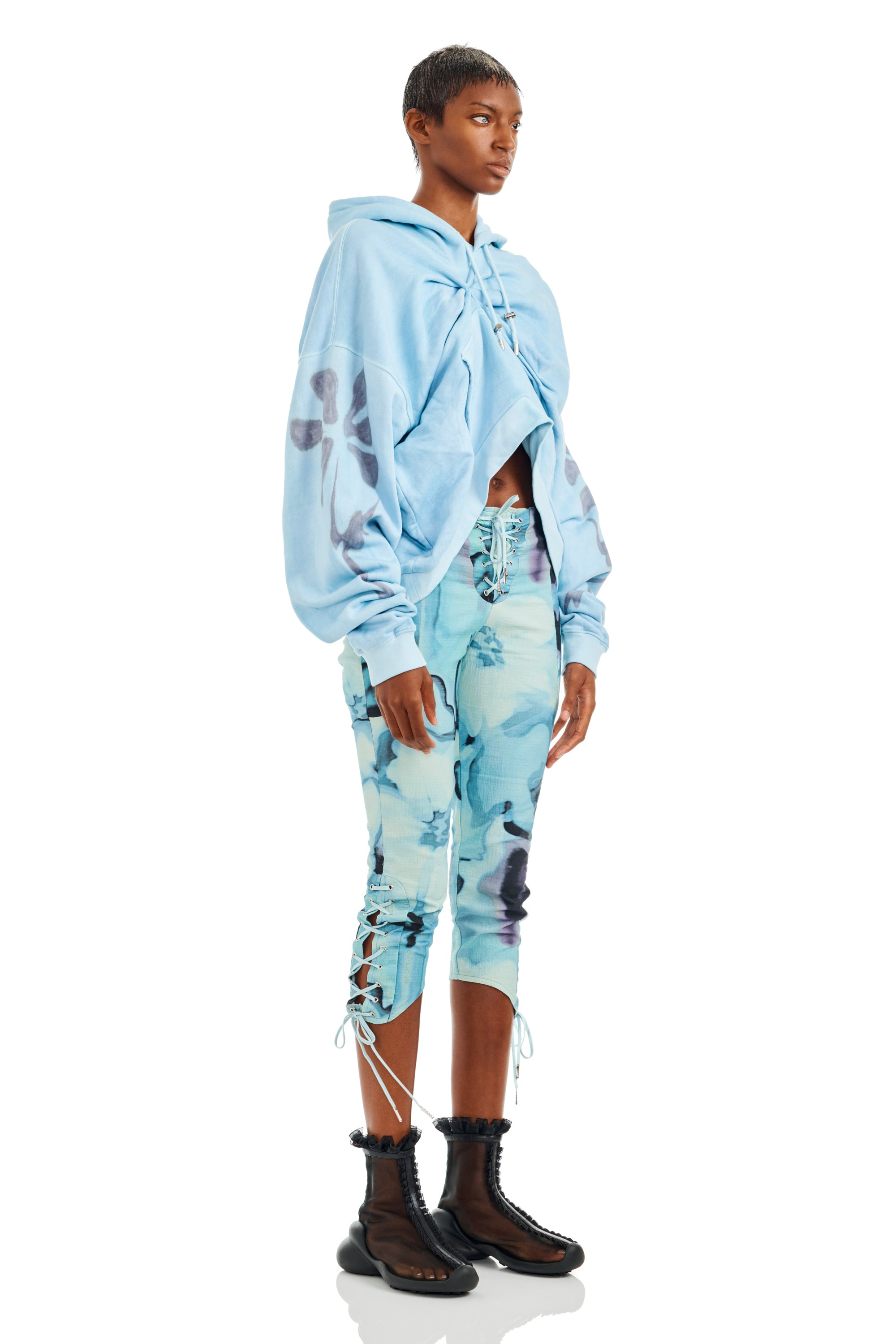SKY FLOWERS DRAPED HOODIE - 5