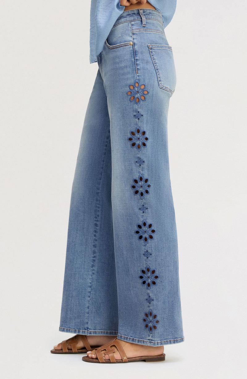 Sam Edelman Embroidered Eyelet Wide Leg Jeans in Poppy Indigo Wash 3