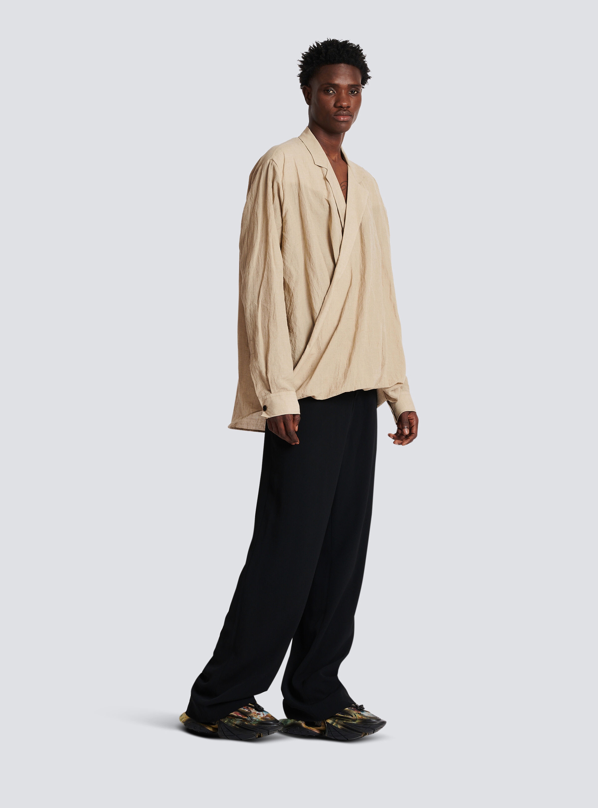 Cotton and linen draped shirt - 3