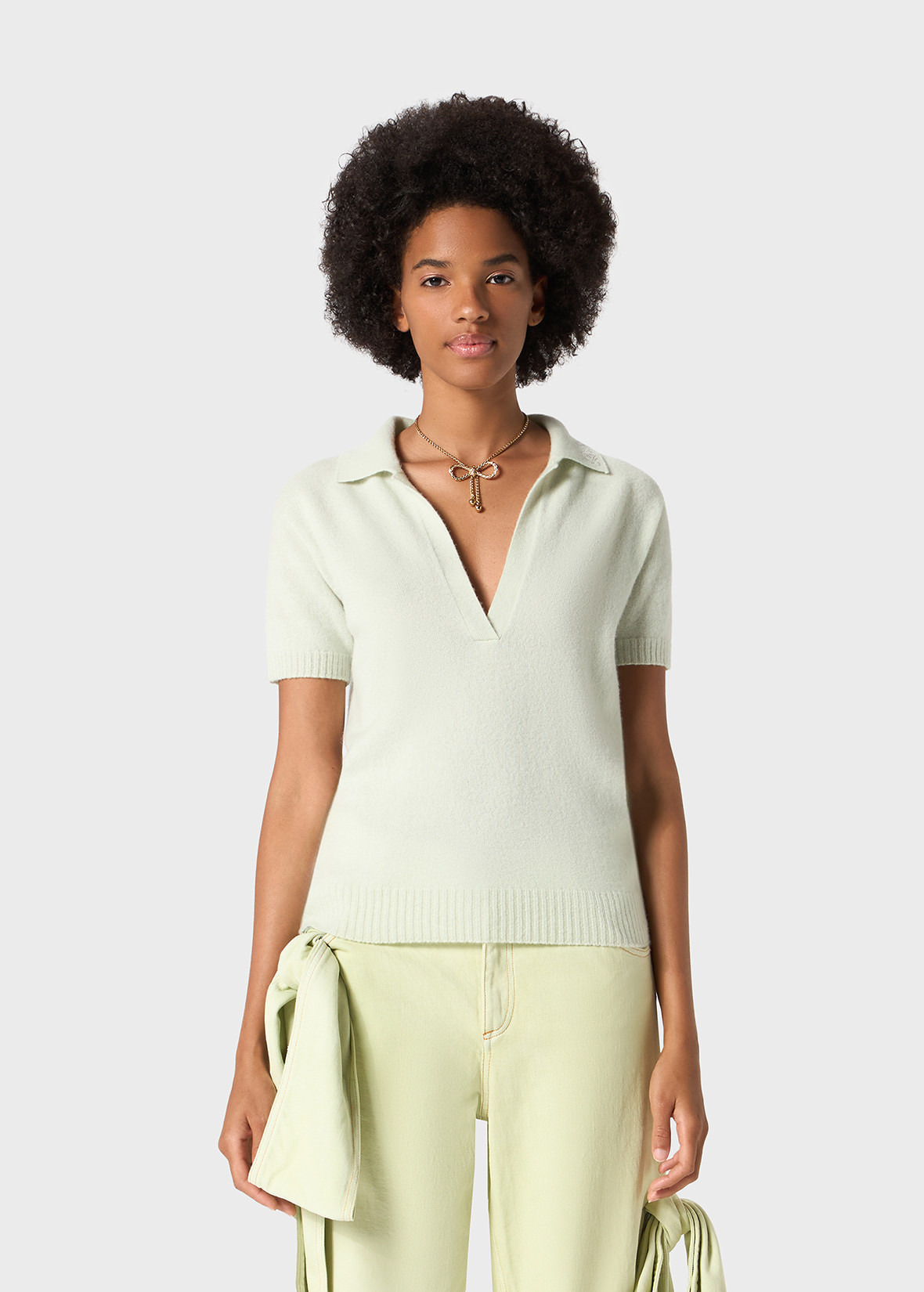CASHMERE POLO SHIRT WITH BLUMARINE RHINESTONE LOGO - 3