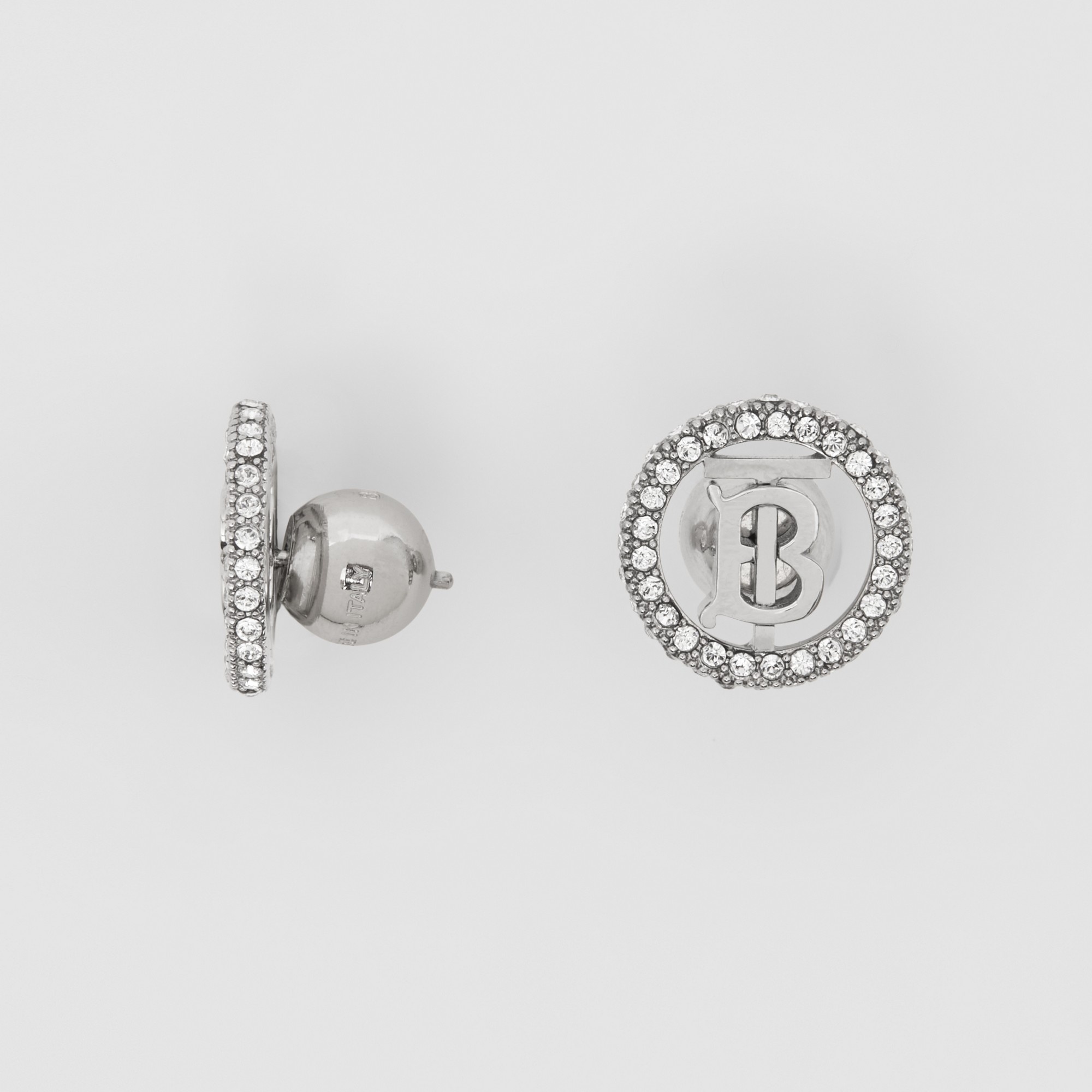 Crystal Detail Palladium-plated Monogram Motif Earrings - 4