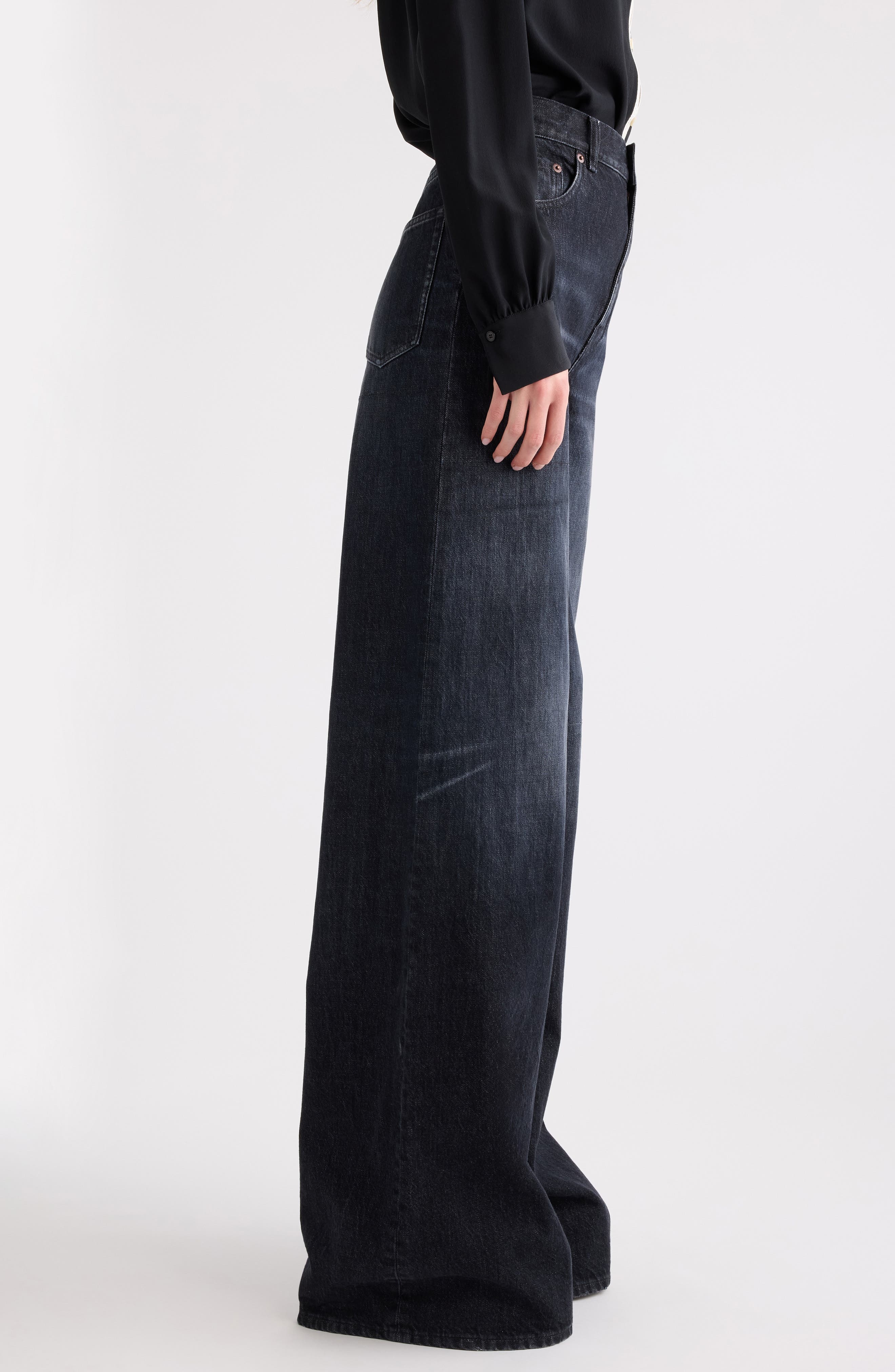 Chloé High Waist Wide Leg Jeans in Onyx Black at Nordstrom - 4