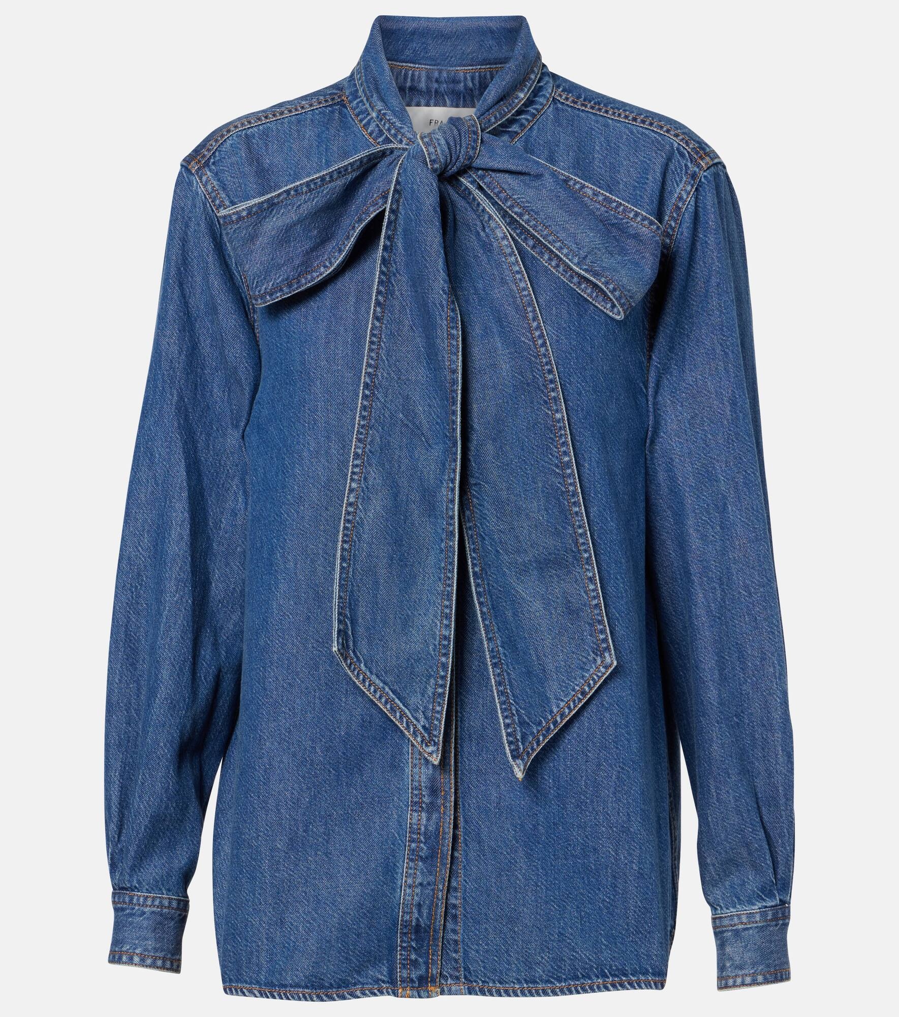 Secretary tie-neck denim blouse - 1