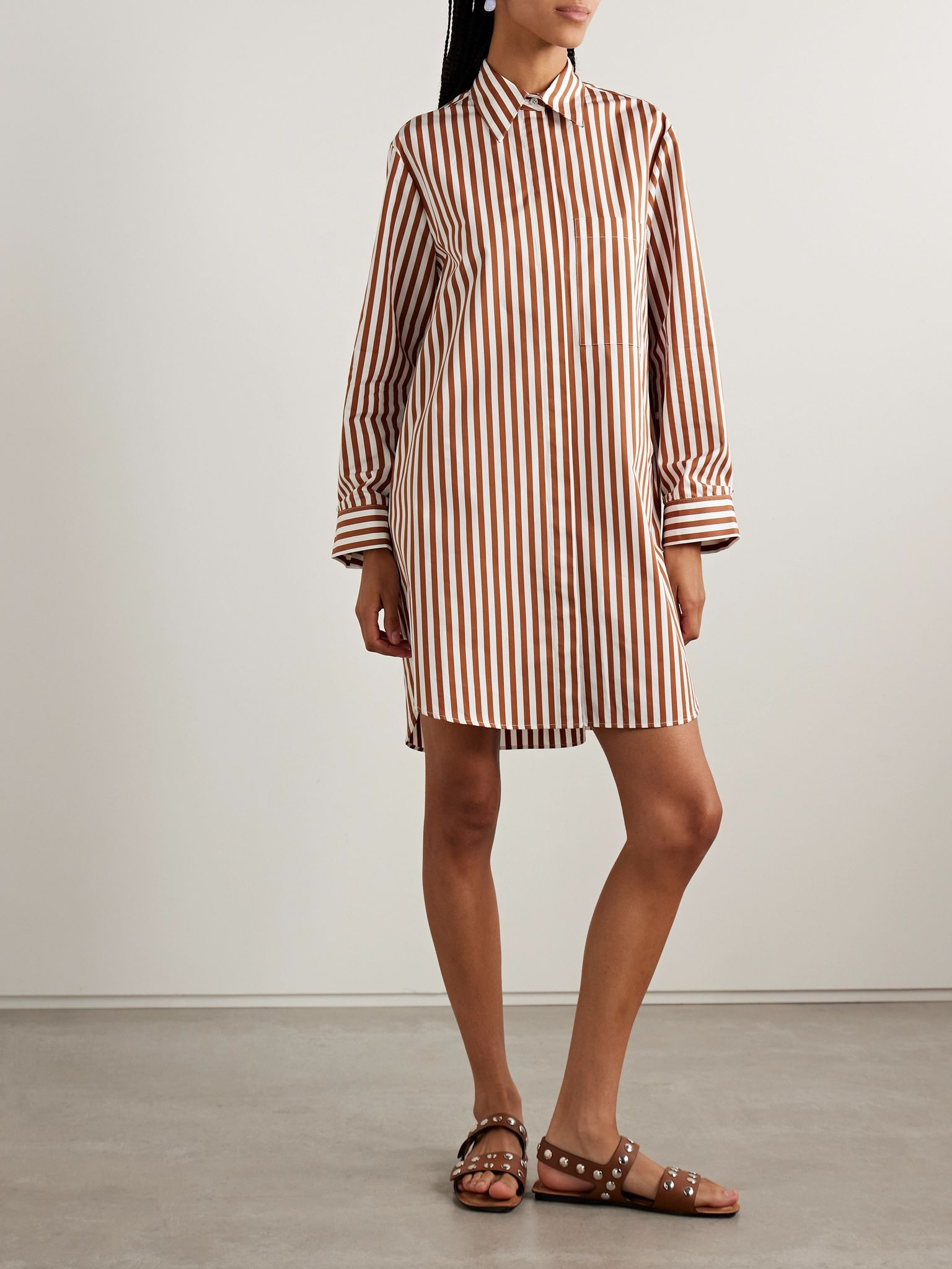 Morning After striped cotton-poplin shirt dress Brown - 3