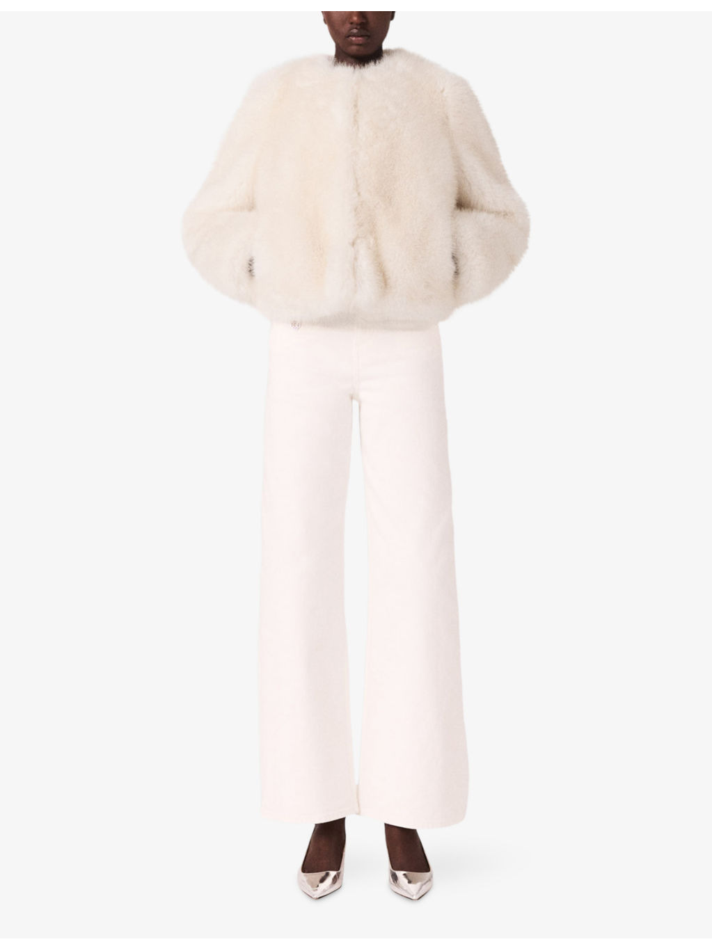 Round-Neck Patch-Pocket Faux-Fur Jacket - 2