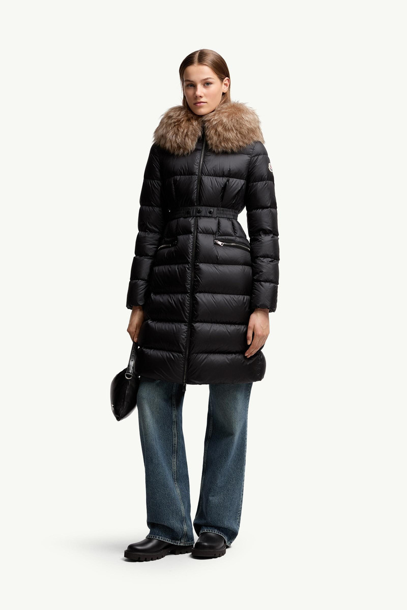 Moncler Boedic Hooded Shearling-Trimmed Long Down Jacket outlook