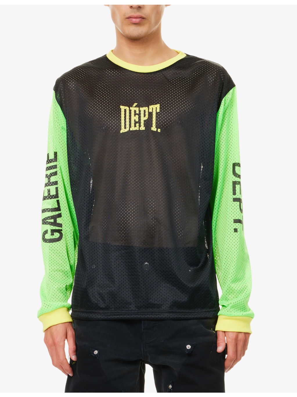 Graphic-Print Colour-Block Mesh Top - 3