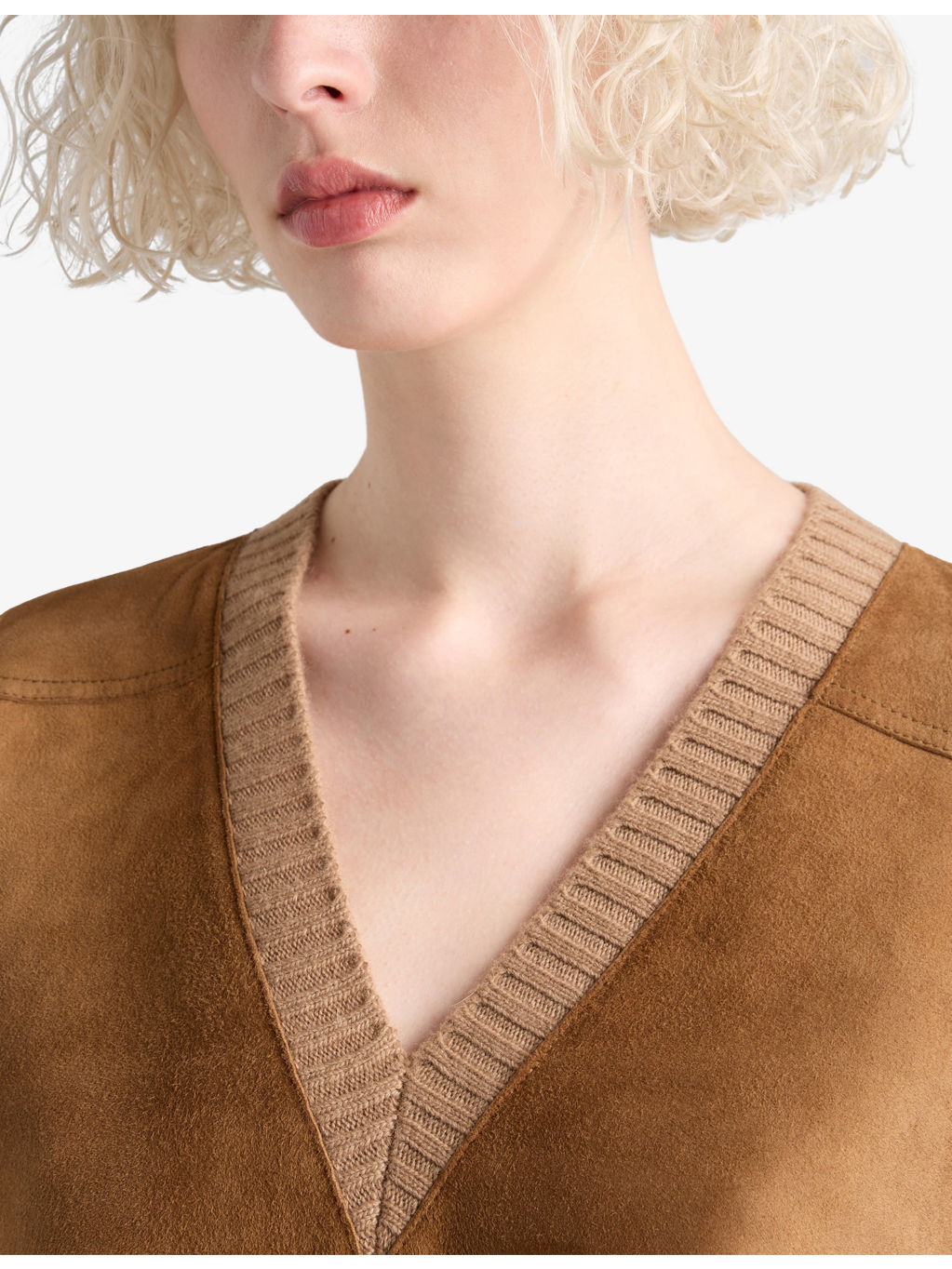 V-Neck Suede And Cashmere Jumper - 5
