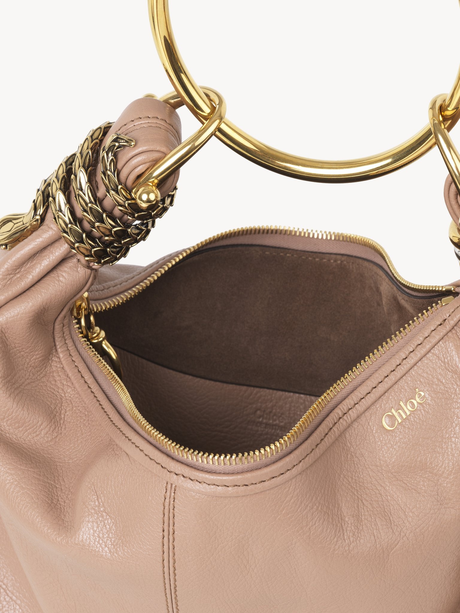 SMALL SNAKE BRACELET HOBO BAG IN GRAINED LEATHER - 5