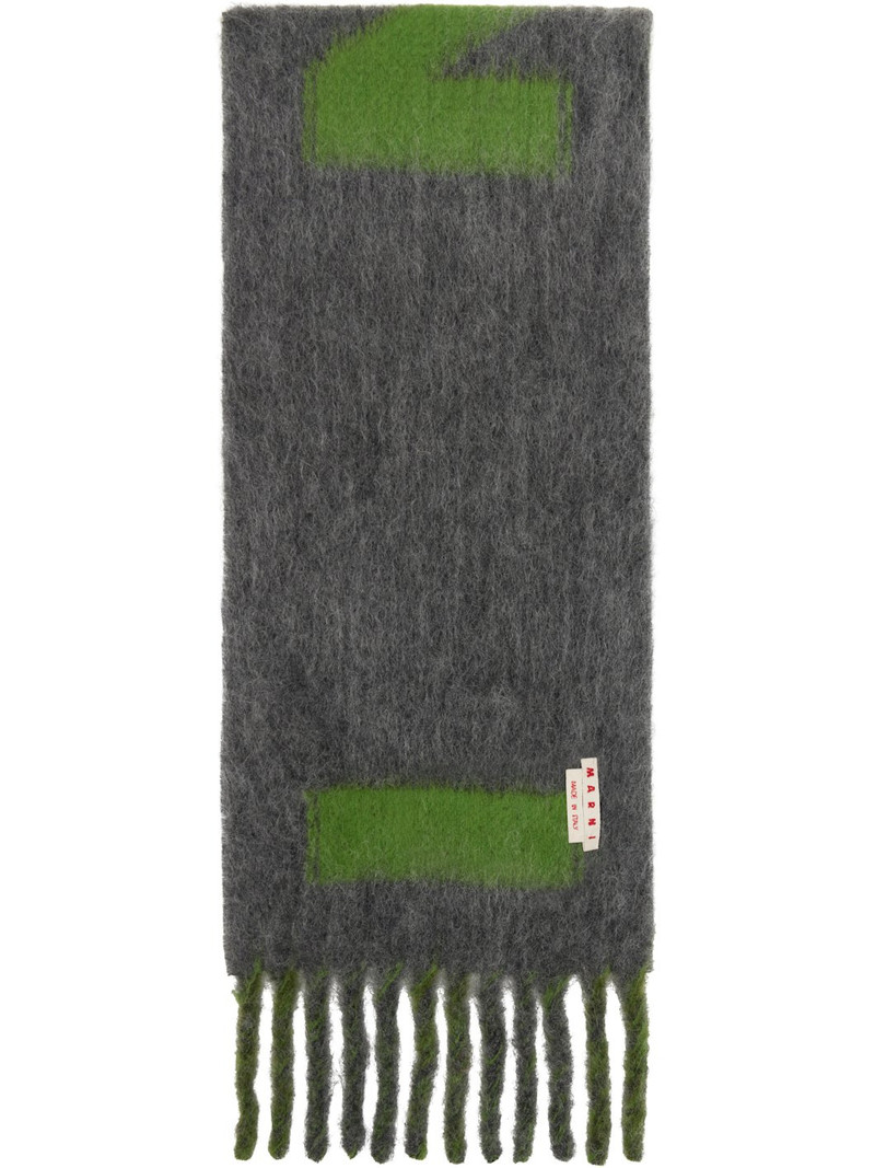 Marni Green & Gray Striped Alpaca Scarf outlook