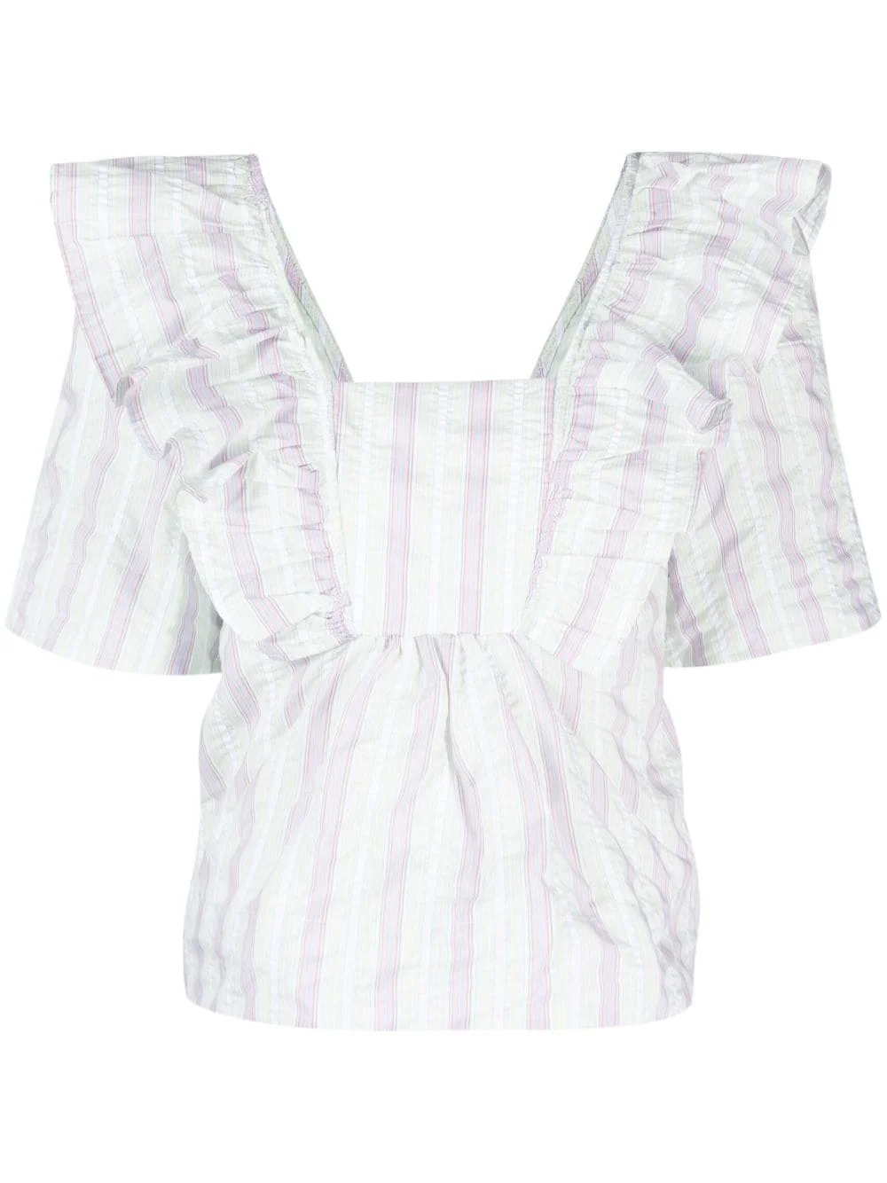 striped seersucker ruffle 블라우스 - 1