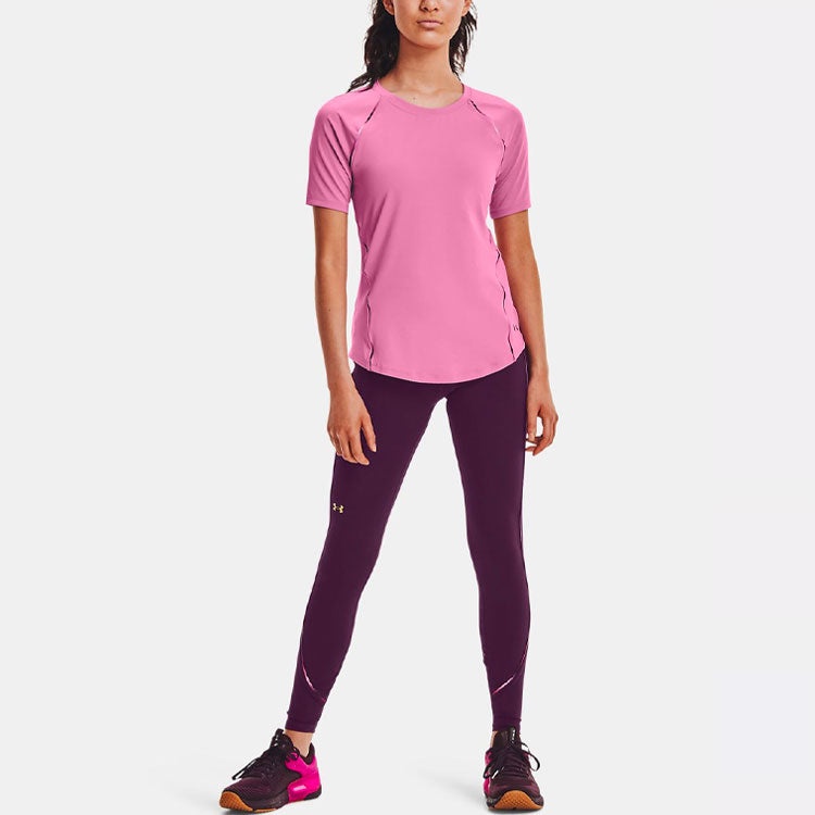 Under Armour Rush Casual Breathable Training Sports Short Sleeve Pink Red 1360852-680 - 3