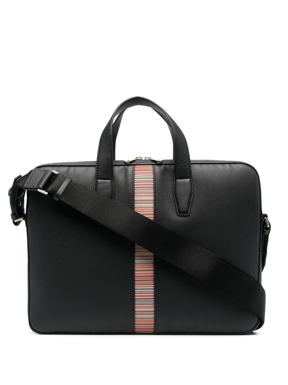 striped leather briefcase - 1