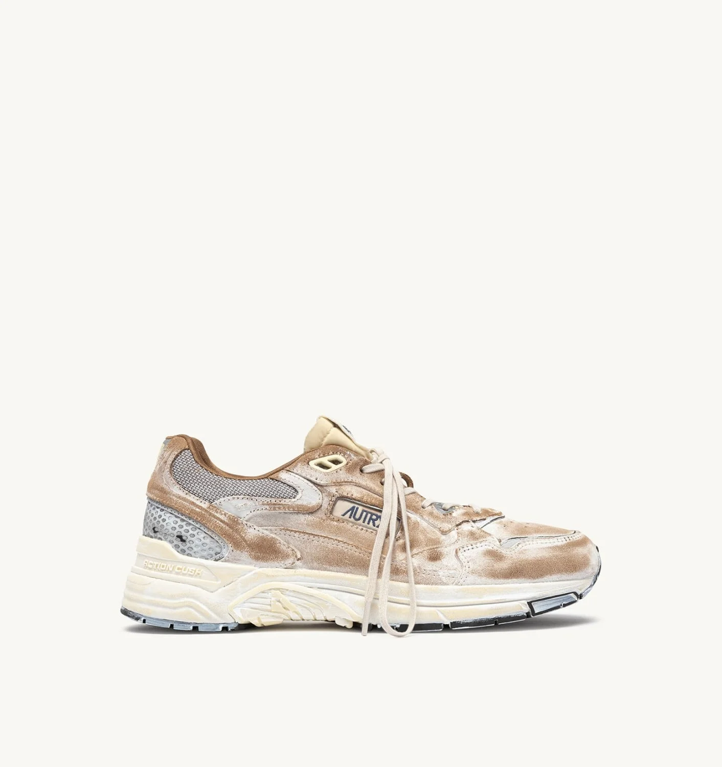 HYPERWAY SUPER VINTAGE SNEAKERS IN MILKSHAKE AND SILVER SUEDE - 1