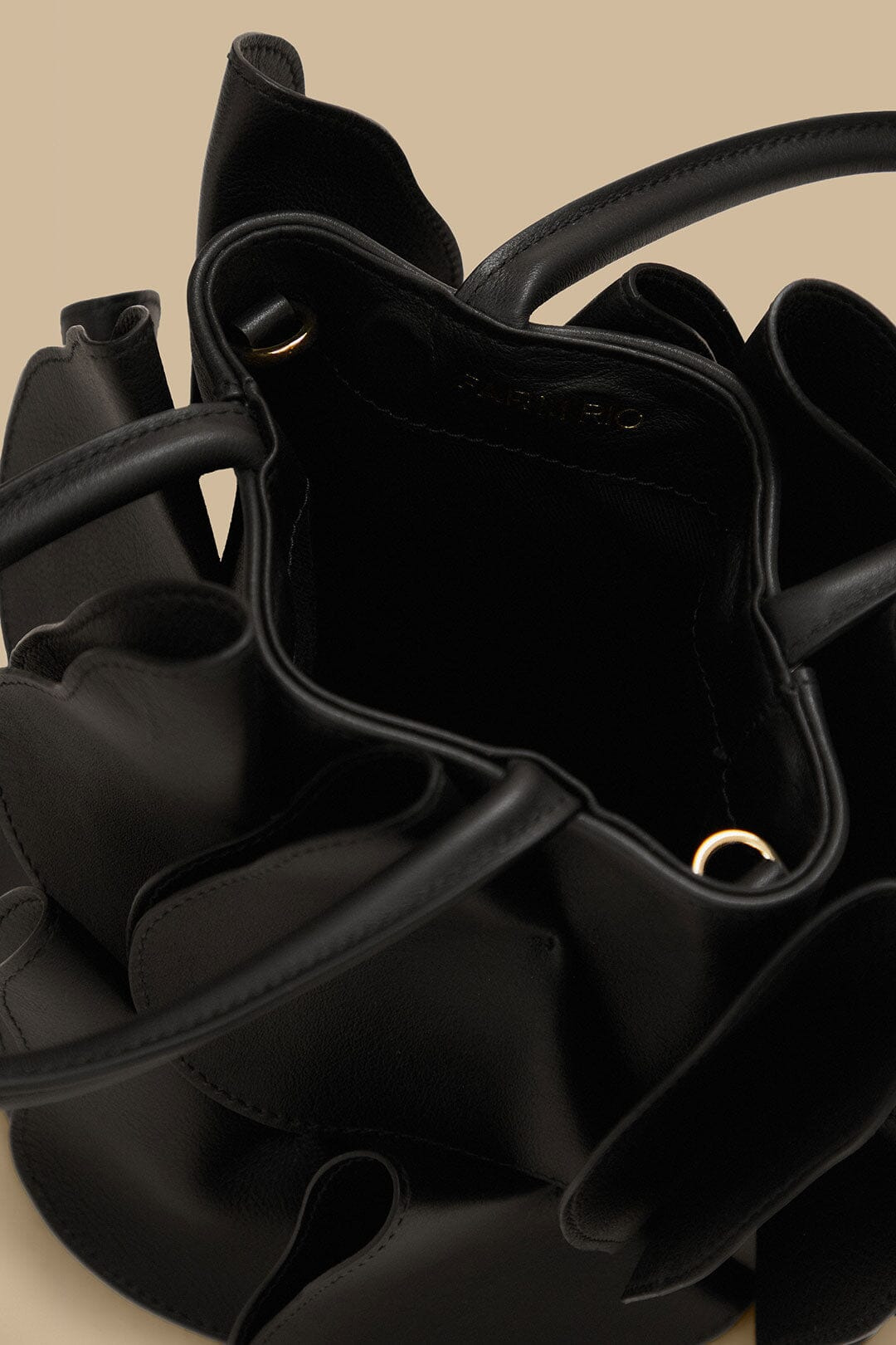 Black Leather Flower Bag - 5