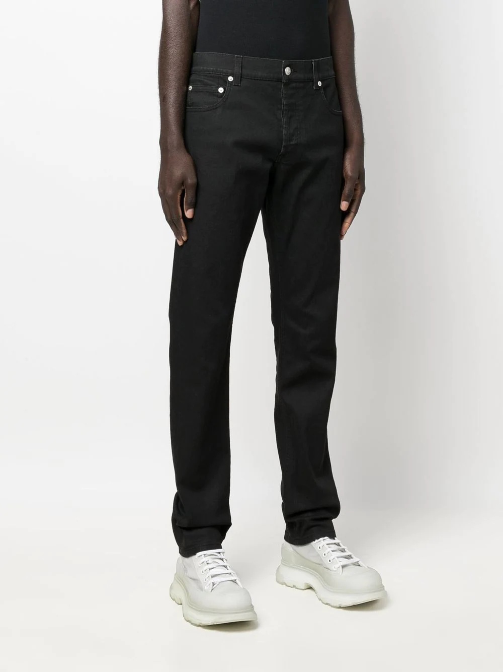 five-pocket button-up straight-leg trousers - 3