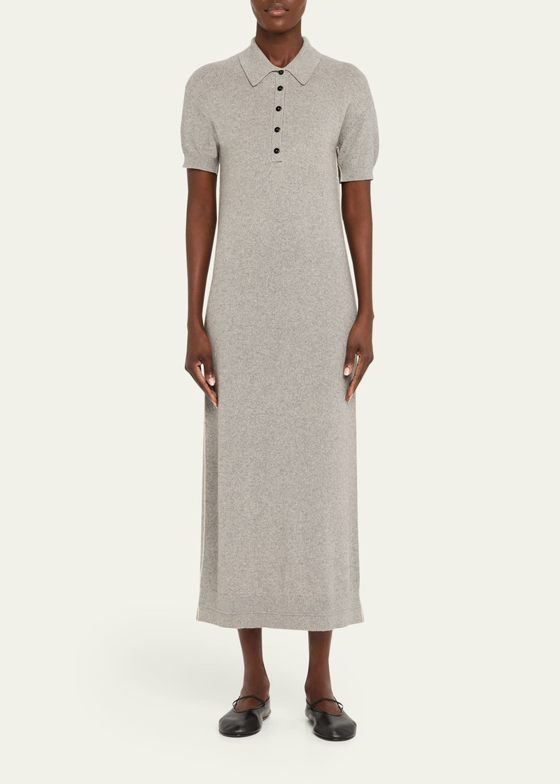 MARIA McMANUS Heathered Cashmere Short-Sleeve Midi Polo Dress outlook
