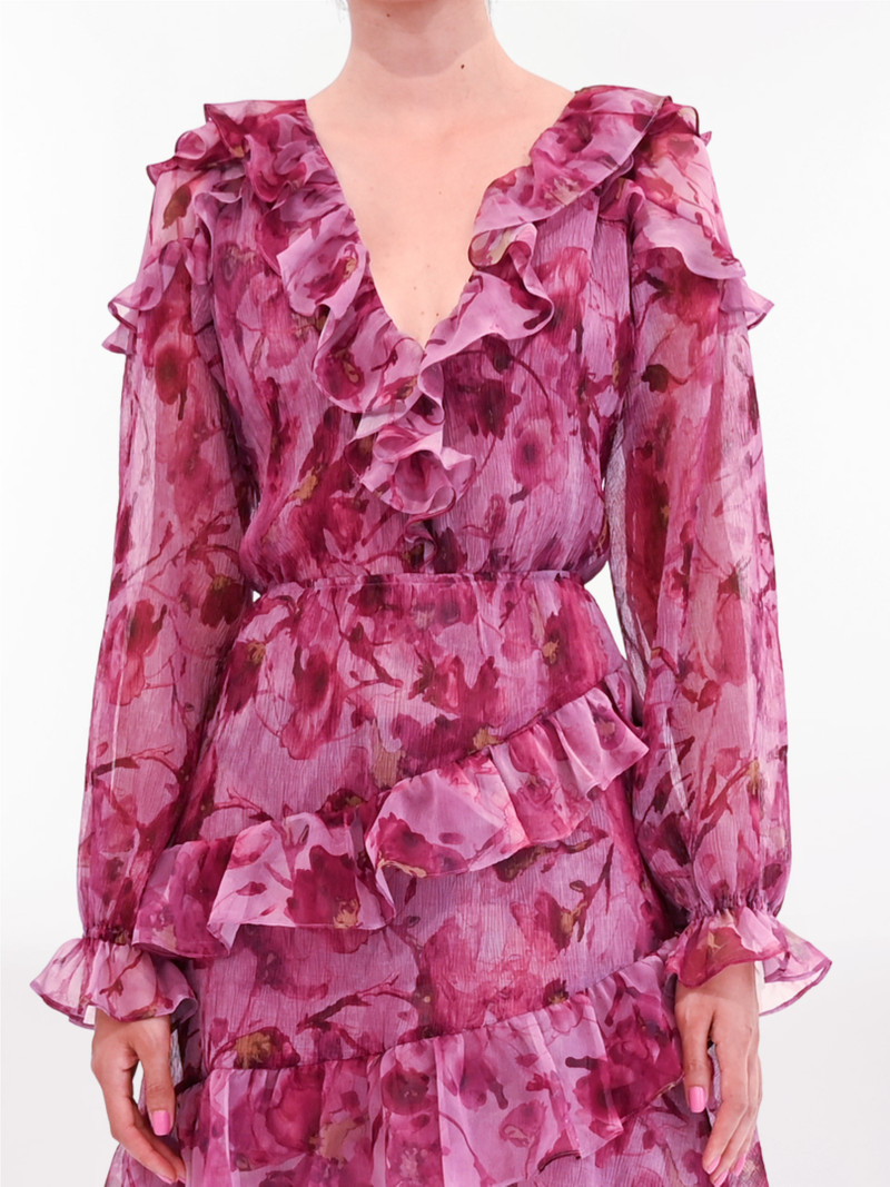 Marchesa PLEATED LONG SLEEVE CHIFFON MINI DRESS outlook