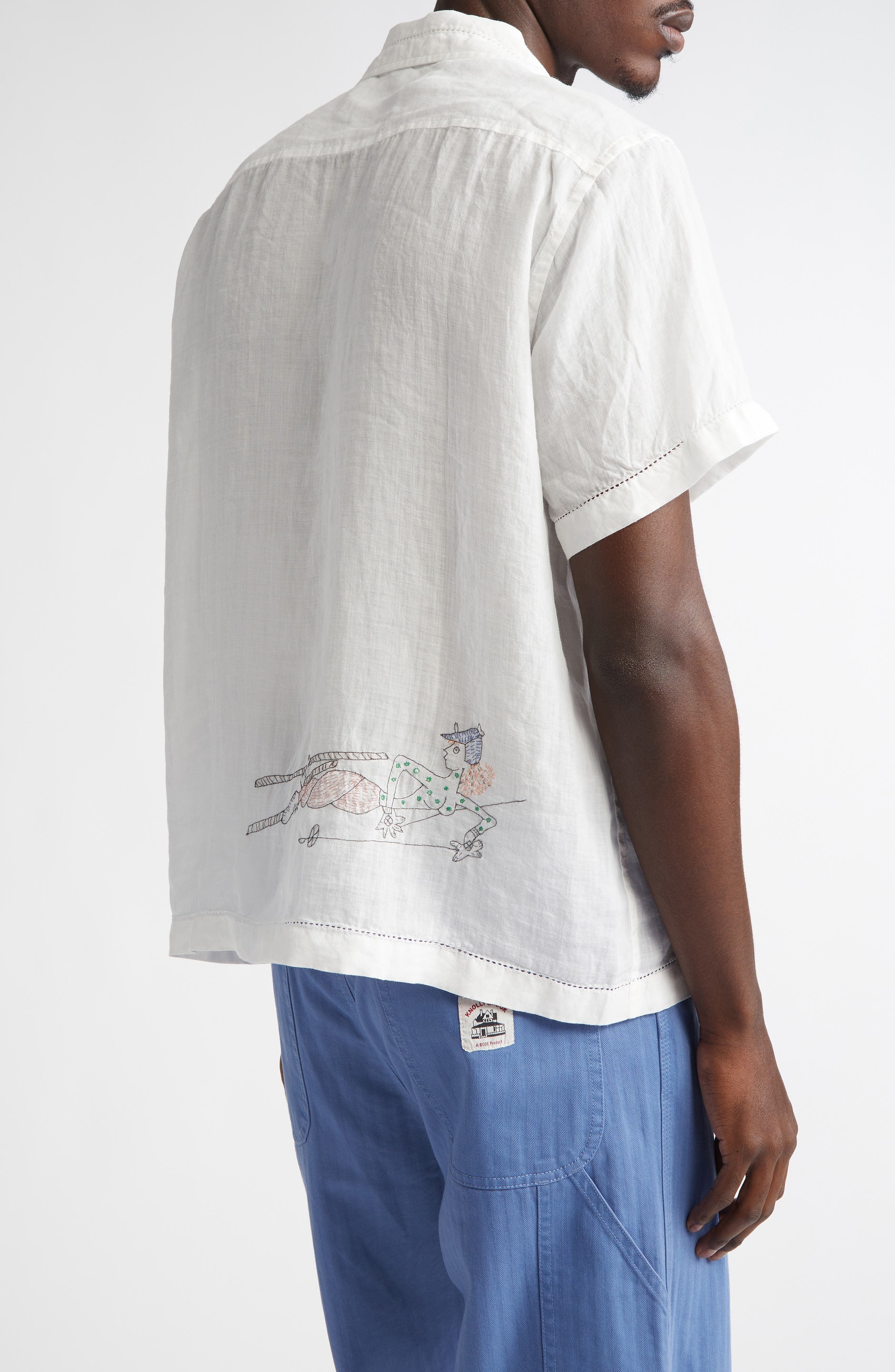 Bode Skiers Embroidered Linen Camp Shirt in White Multi at Nordstrom - 2