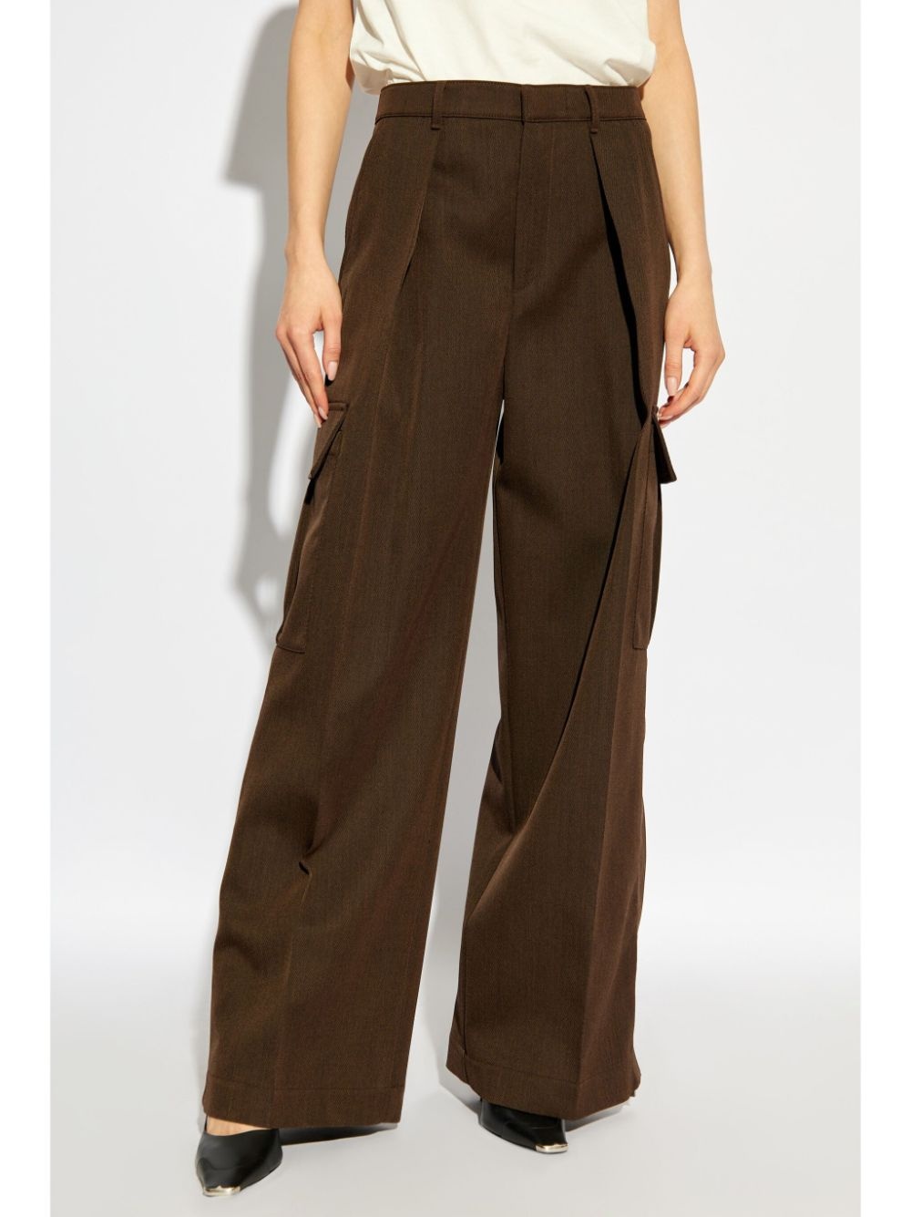 pleat-detail wool cargo trousers - 3