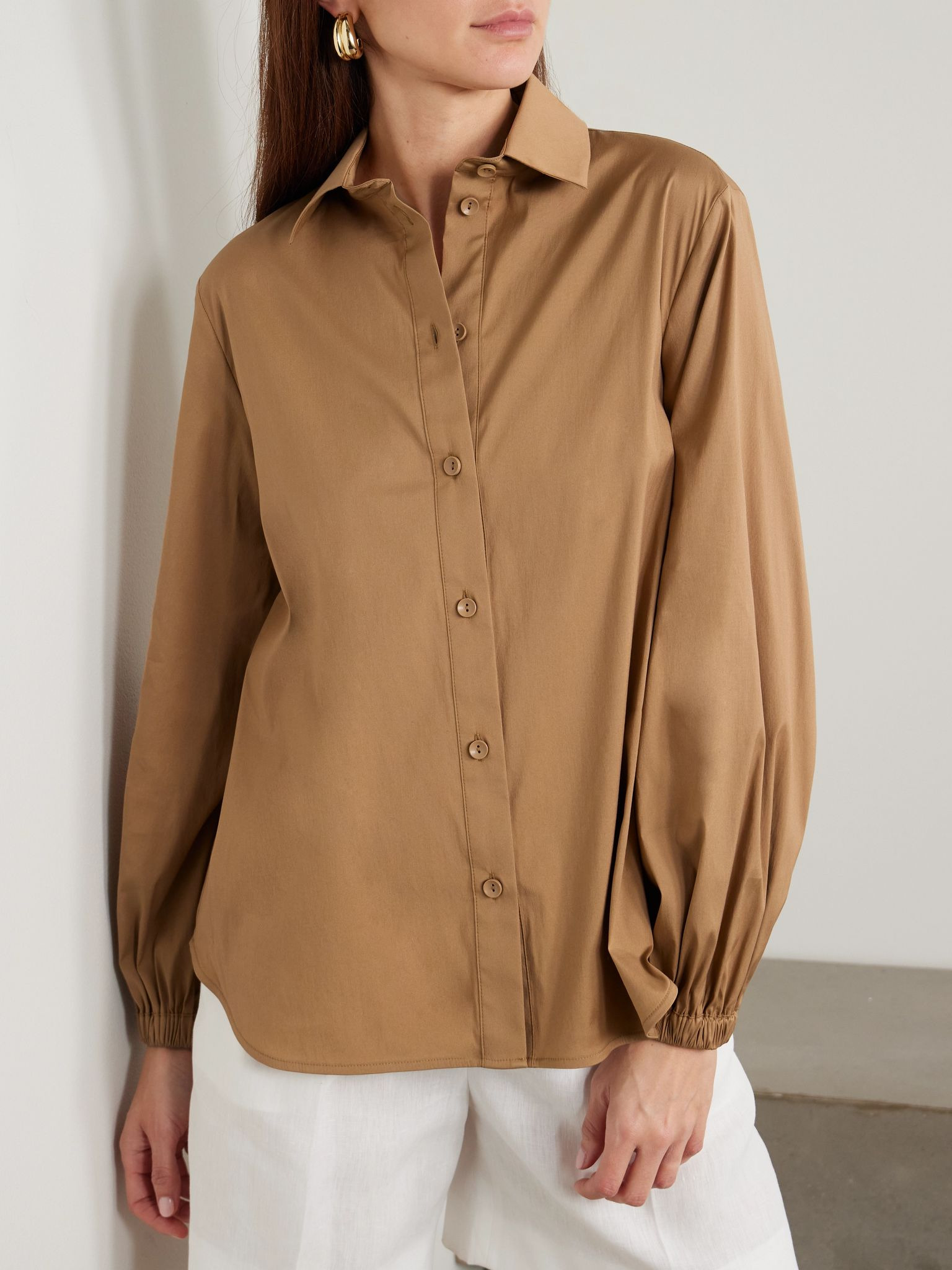 Panda cotton-blend sateen shirt Brown - 3
