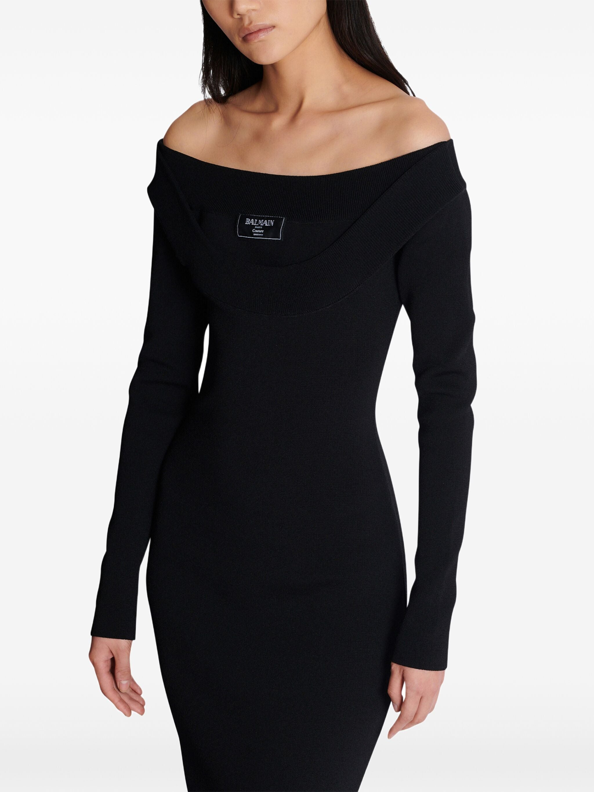 Balmain Women Ls Double Collar Knit Zipped Midi Dress - 7