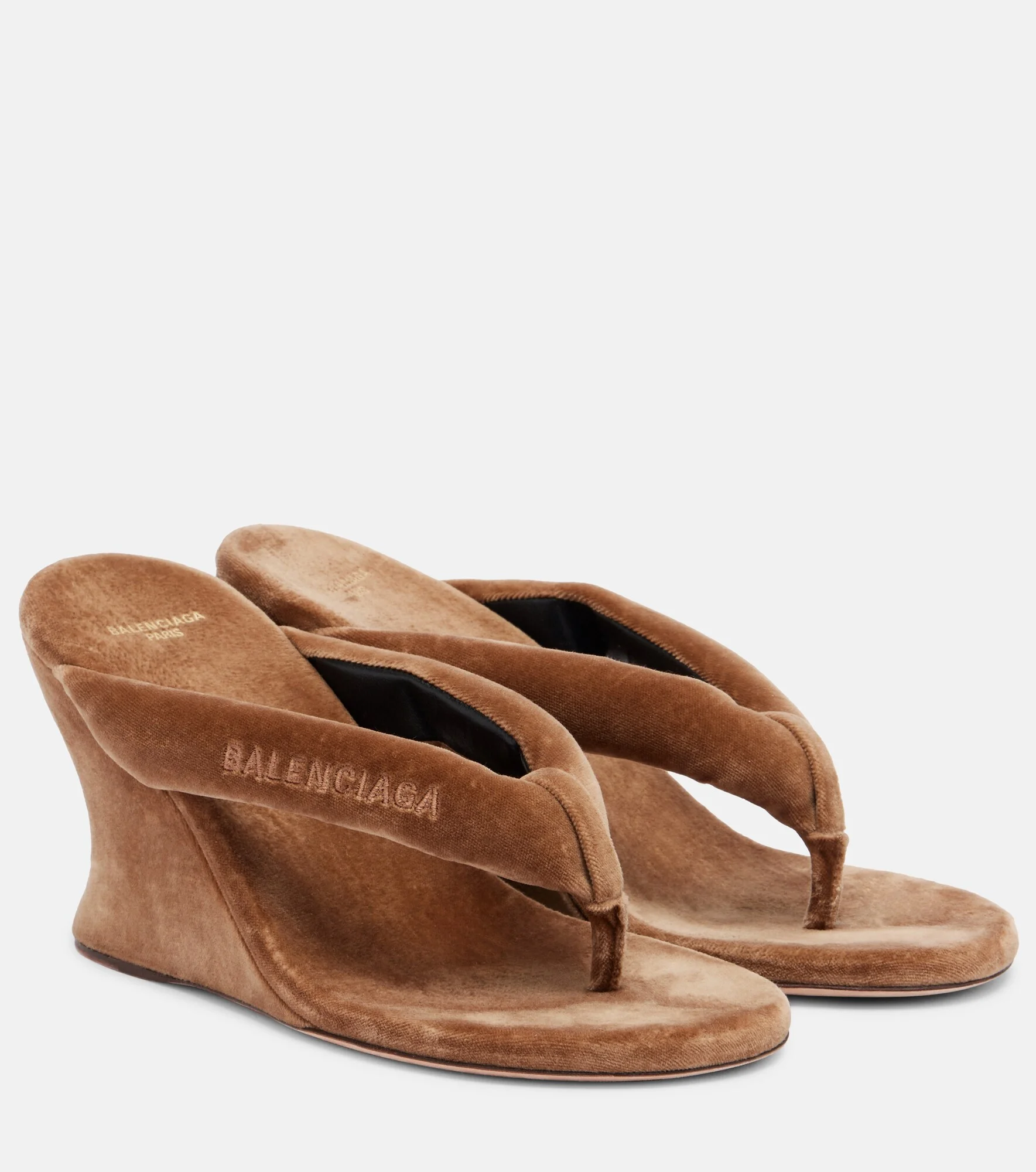 Gaeta velvet wedge thong sandals - 1