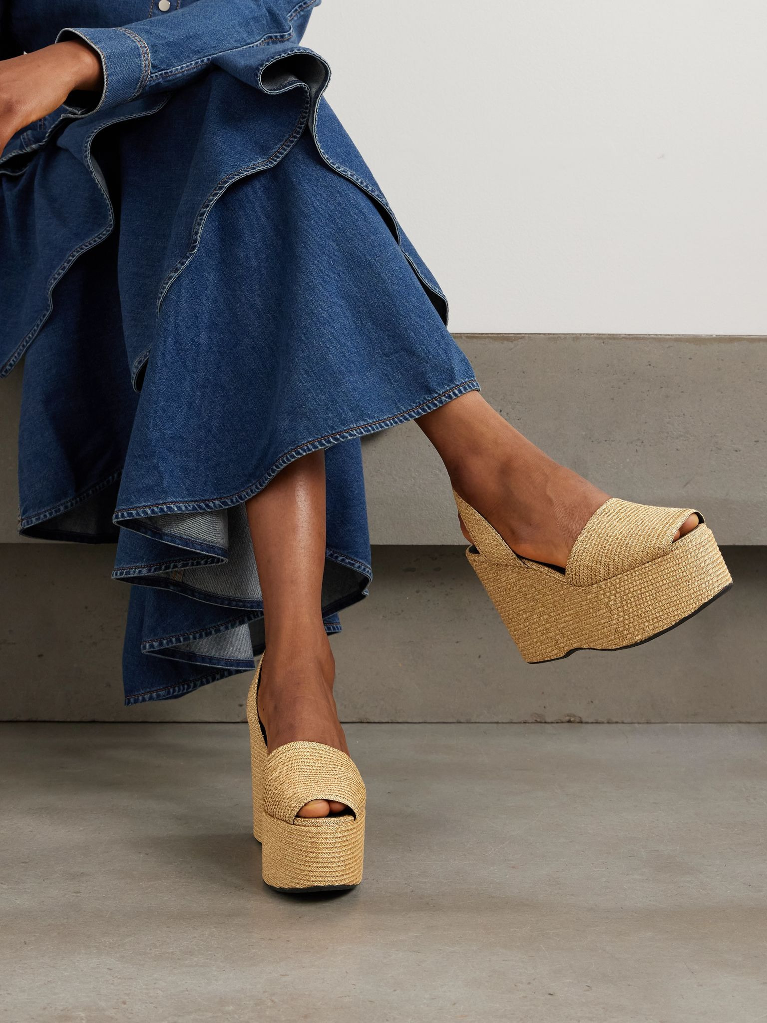 Straw slingback platform wedge sandals Beige - 2