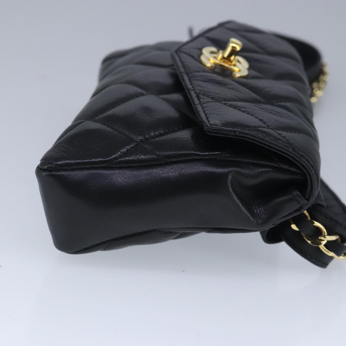 CHANEL Matelasse Chain Waist Bag Lamb Skin Black Gold CC - 4